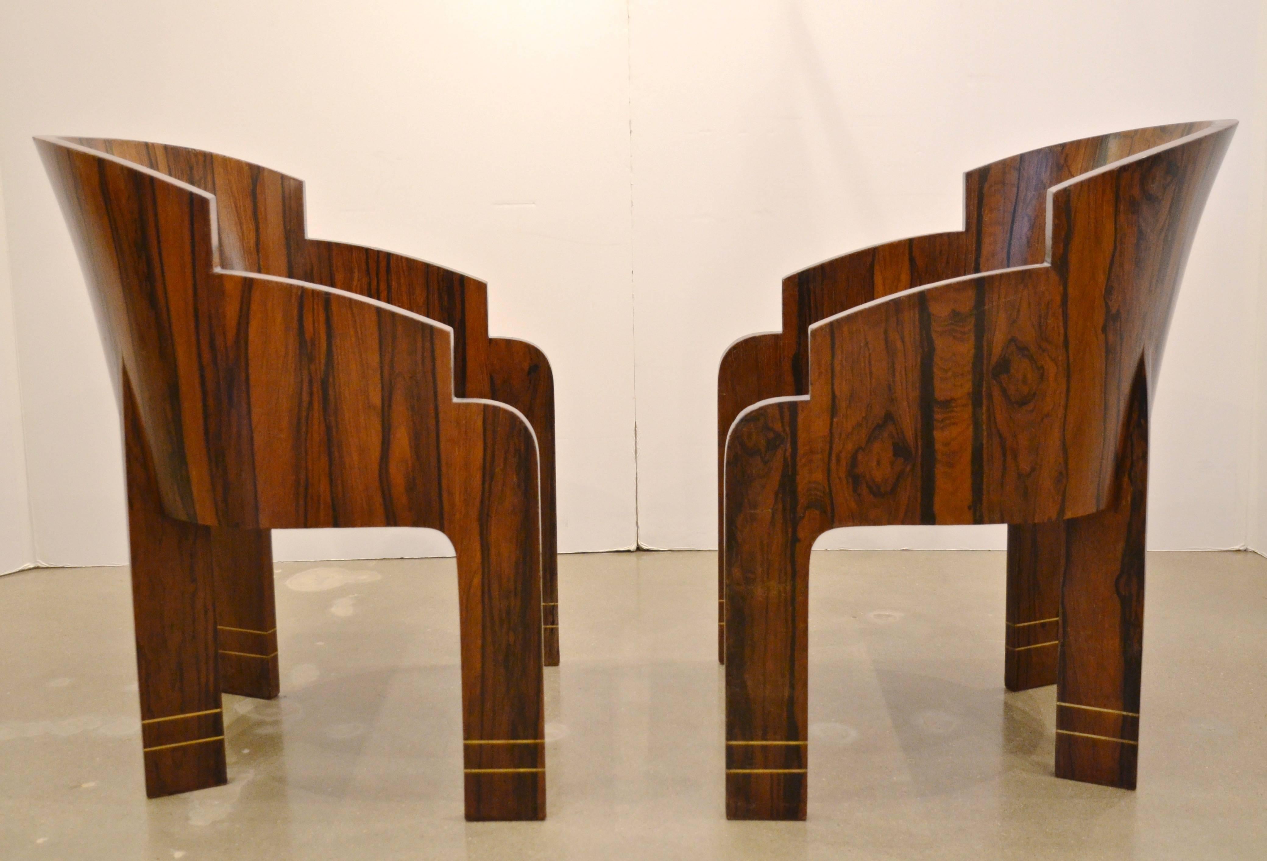 Mid-20th Century Pair of Art Deco Rosewood Barrel Back Tub Chairs, France, 1940