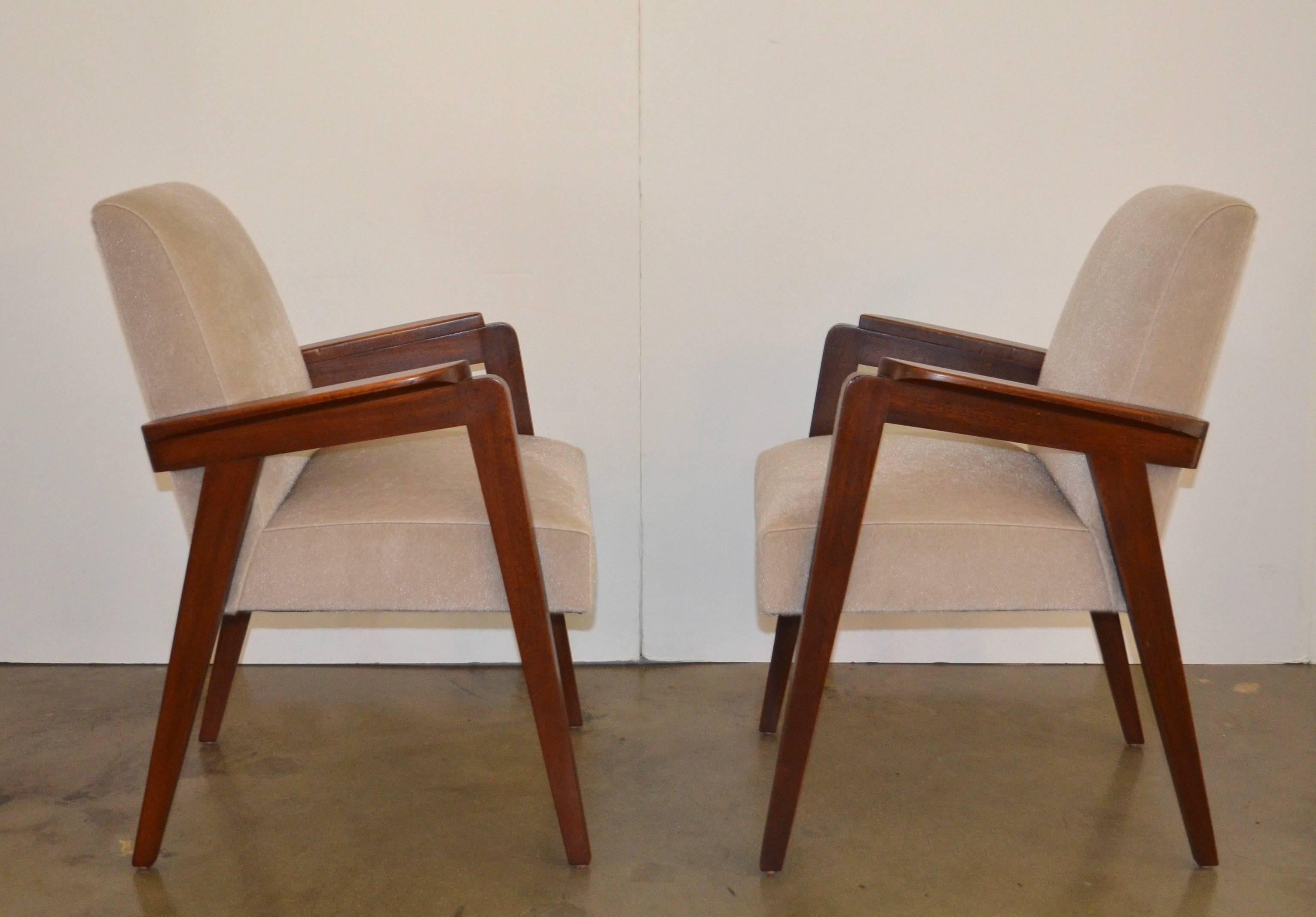 Mid-20th Century French Armchairs in Mohair, Manner of Pierre Jeanneret