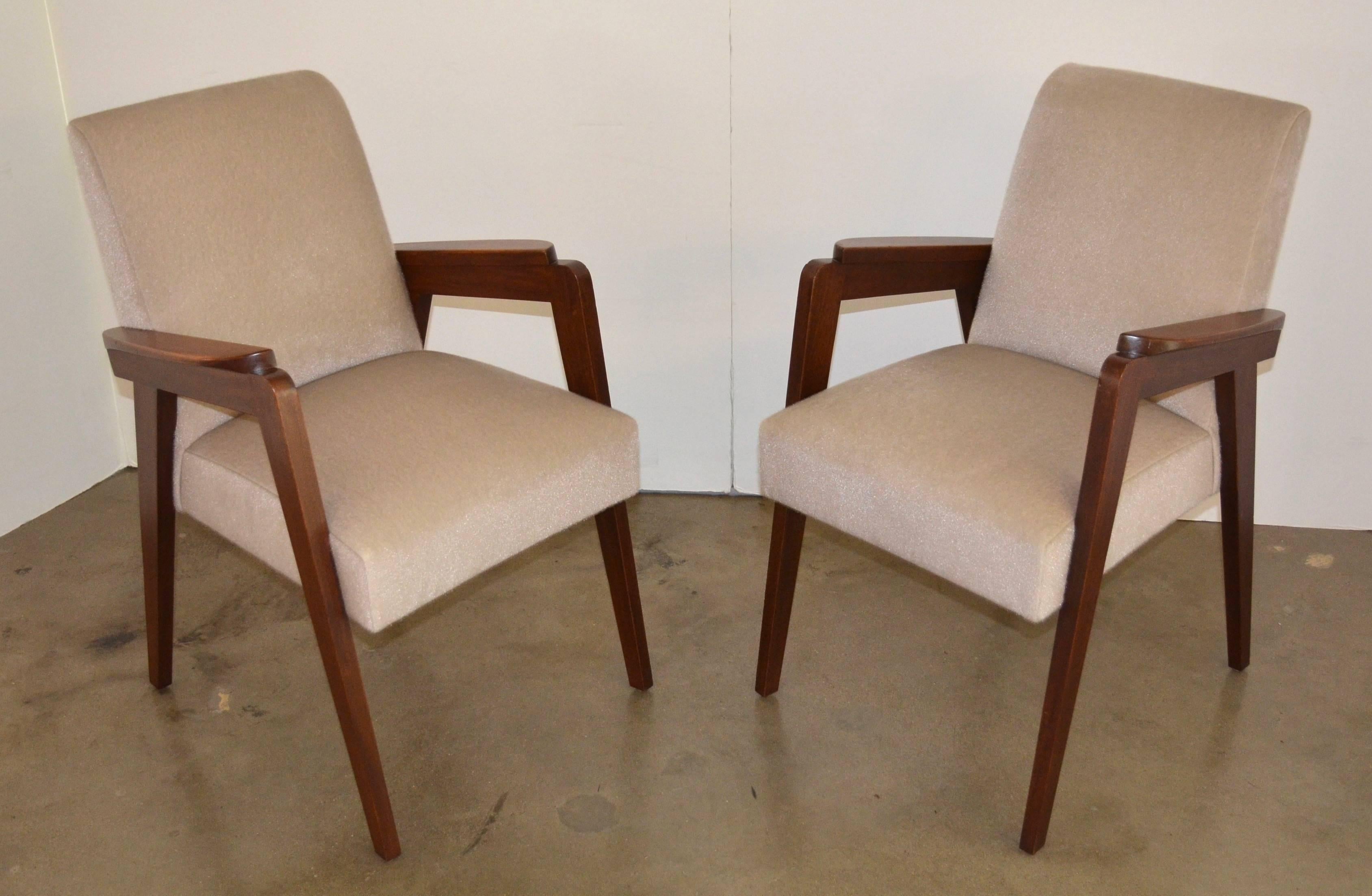 French Armchairs in Mohair, Manner of Pierre Jeanneret In Excellent Condition In Austin, TX