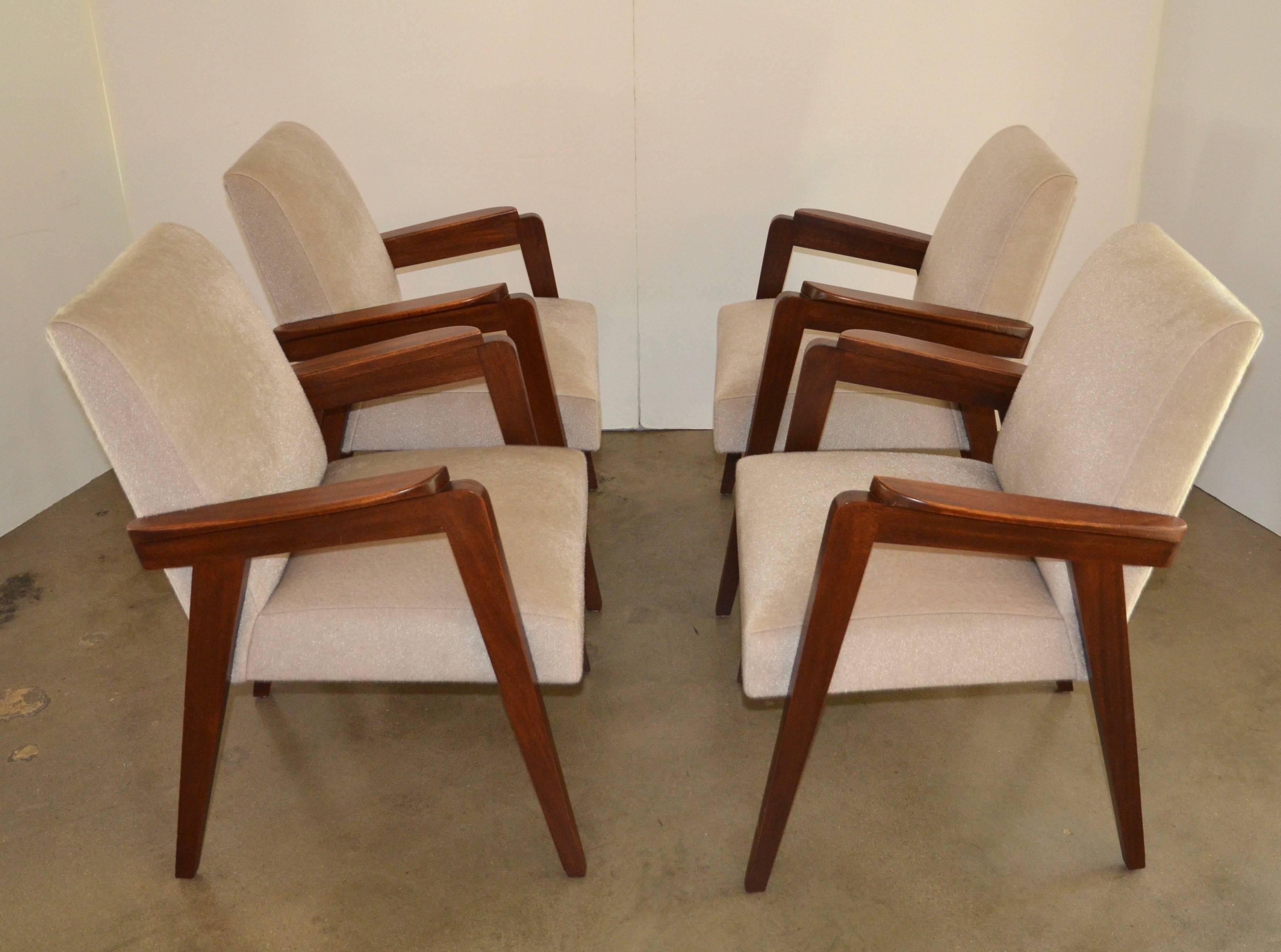 French Armchairs in Mohair, Manner of Pierre Jeanneret 4