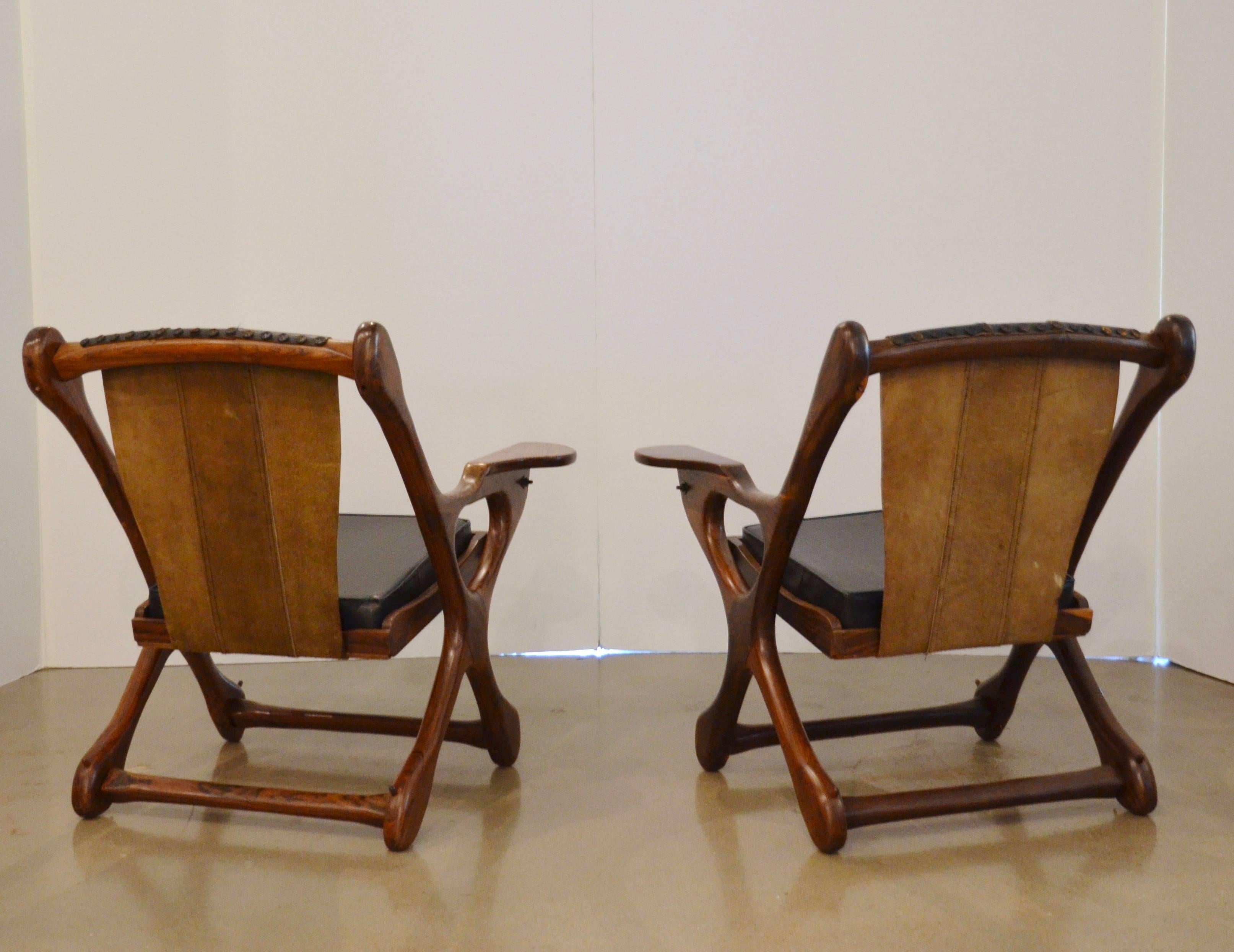 Pair of Don Shoemaker Sling Chairs with Ottoman, circa 1960 In Excellent Condition In Austin, TX