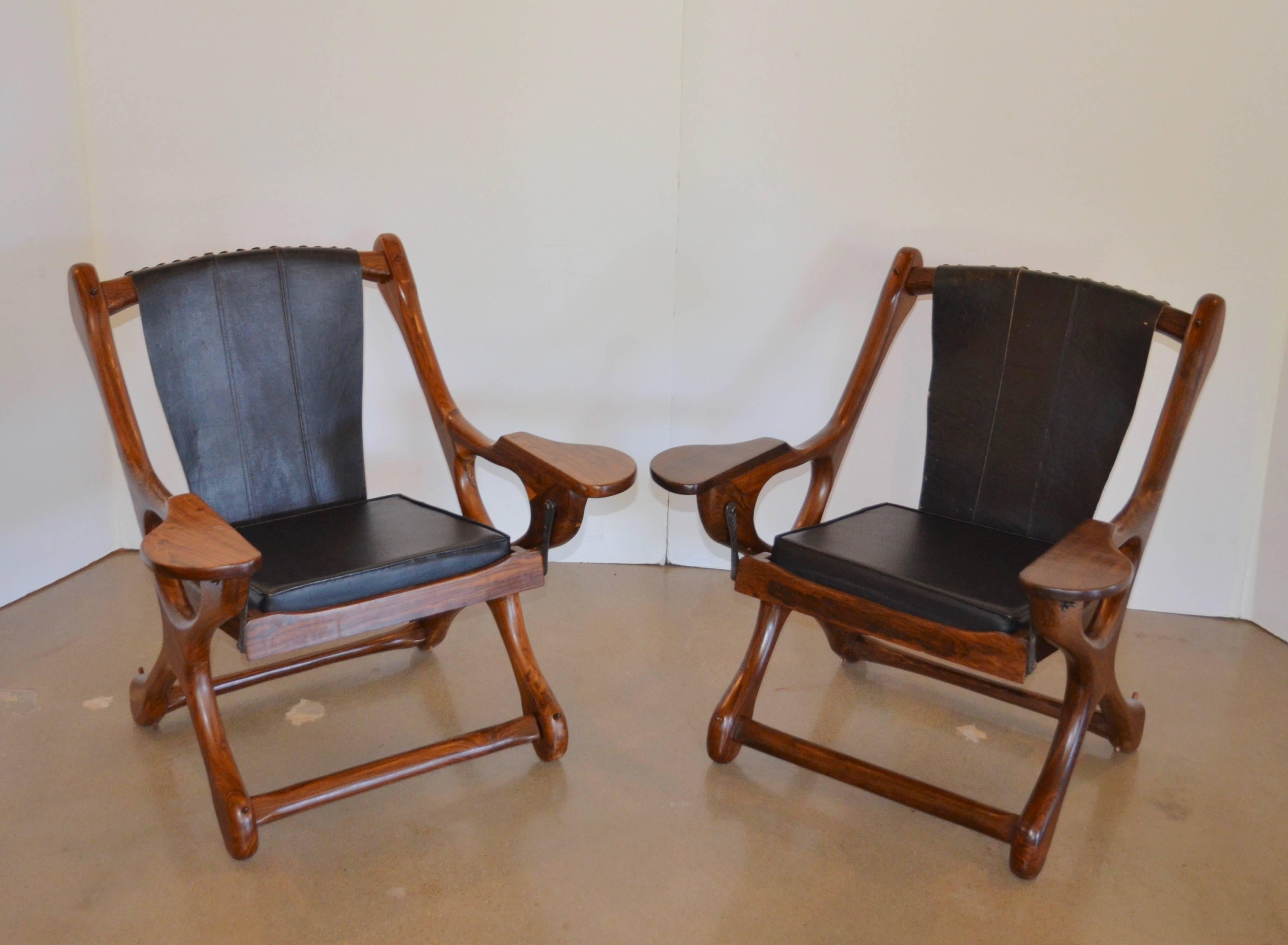 From Don Shoemaker, Mexico's most accomplished Mid-Century furniture designer, an iconic set of handcrafted 20th century chairs with ottoman.  Considered a Mid-Century Classic, this sling model has been featured in museum exhibits worldwide.