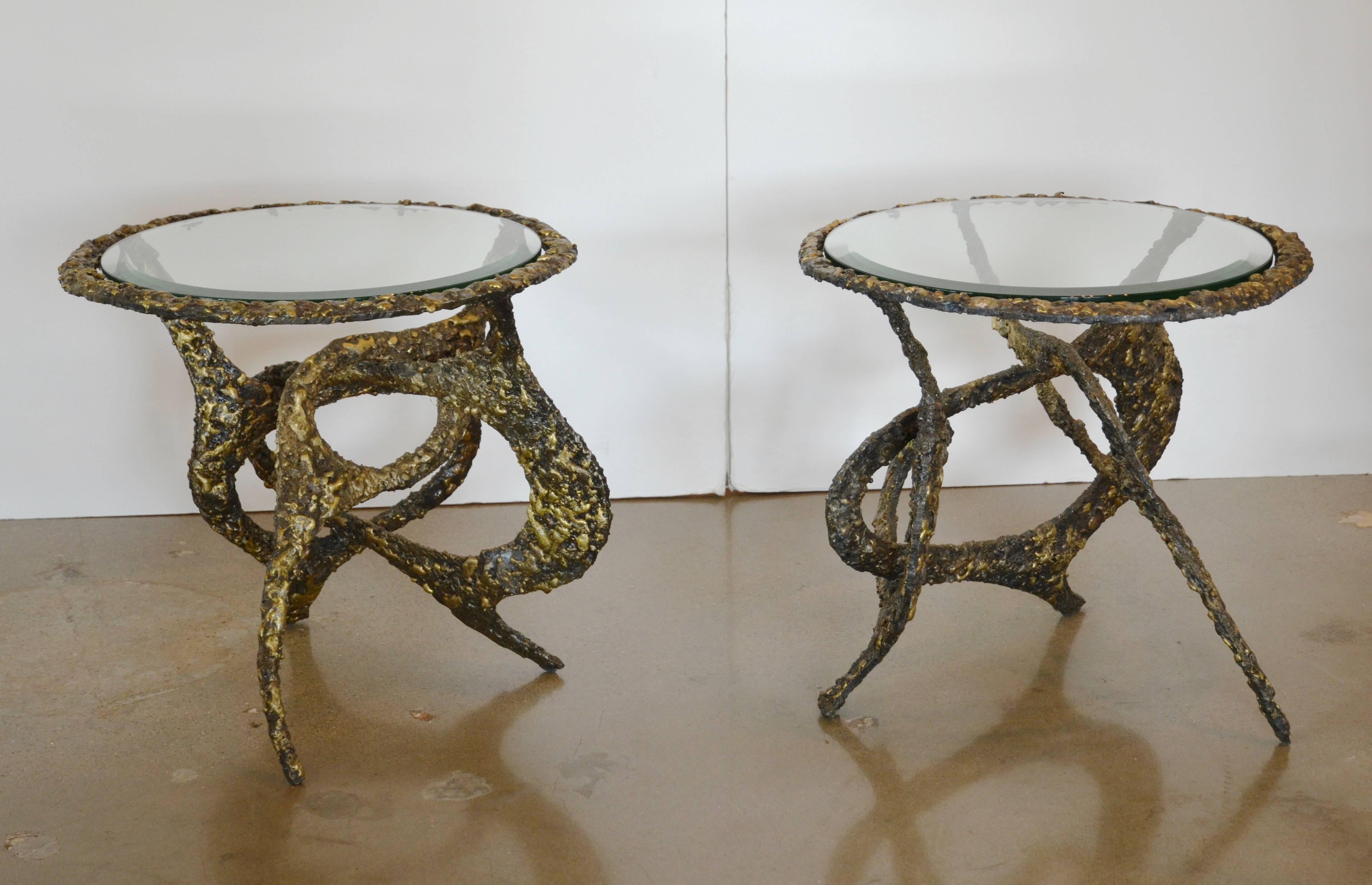 Brutalist James Bearden Tangled Brass Side Tables, Pair