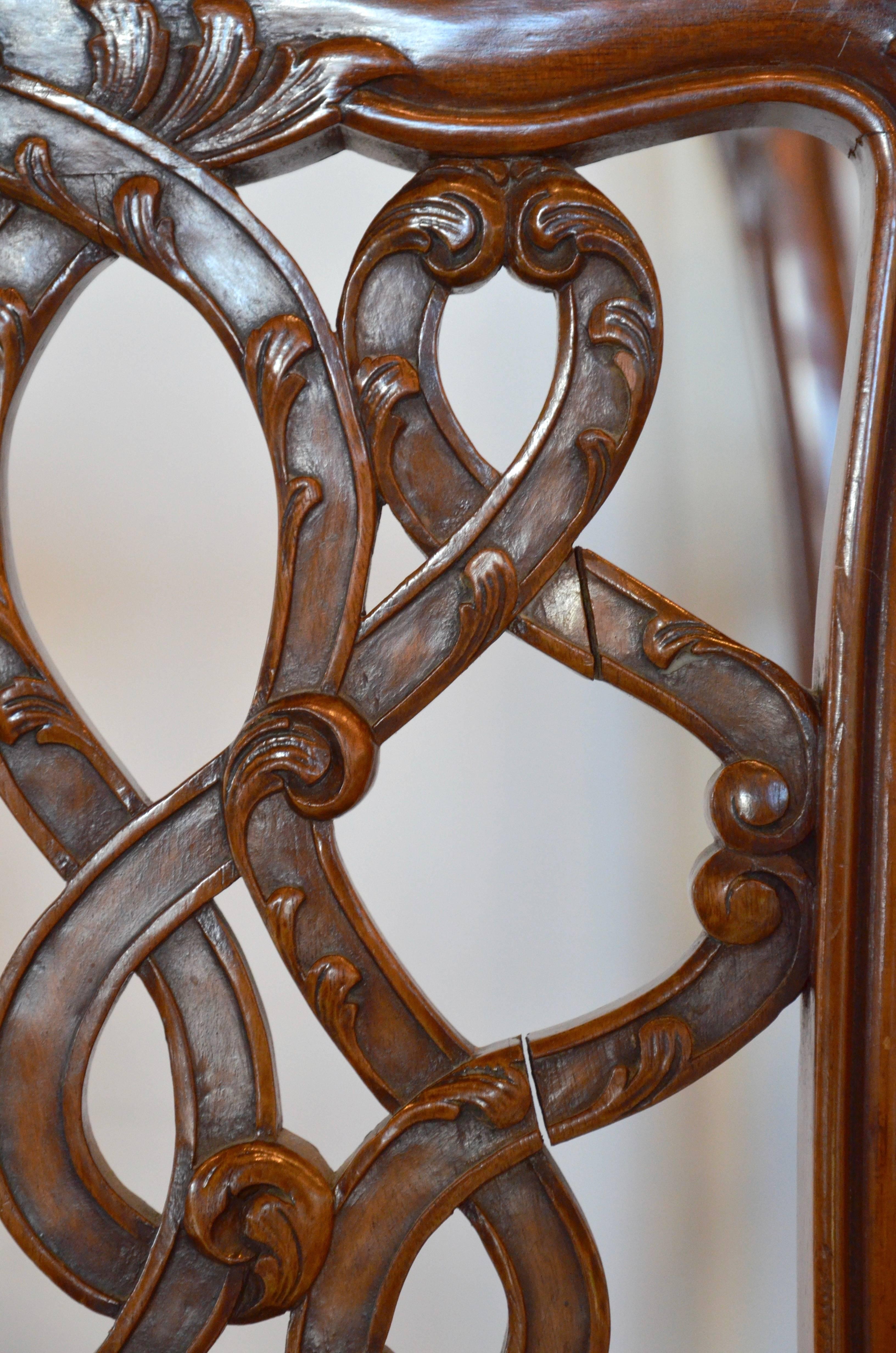 English Mahogany Chippendale Dining Chairs in Cowhide In Good Condition In Austin, TX