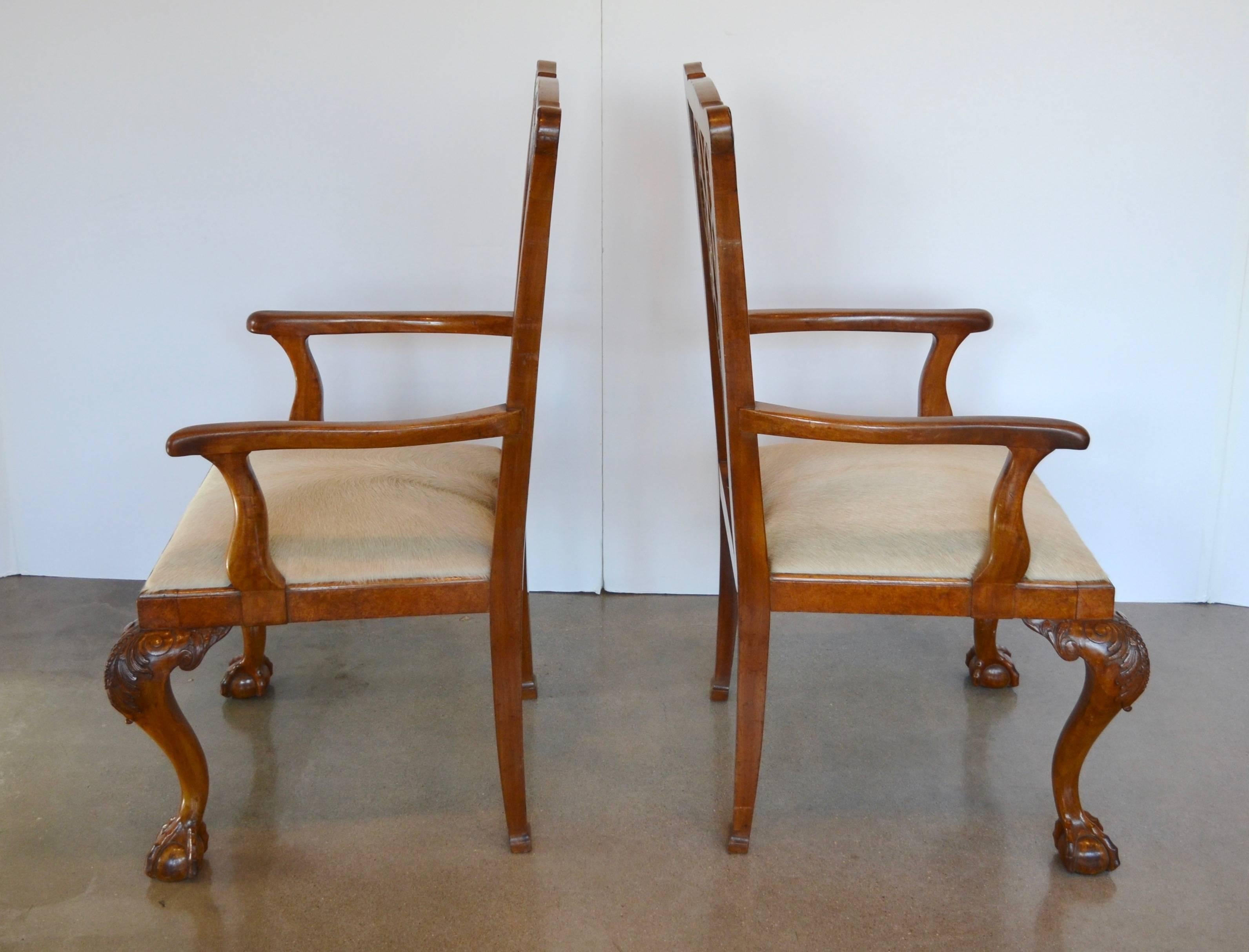 English Mahogany Chippendale Dining Chairs in Cowhide 2