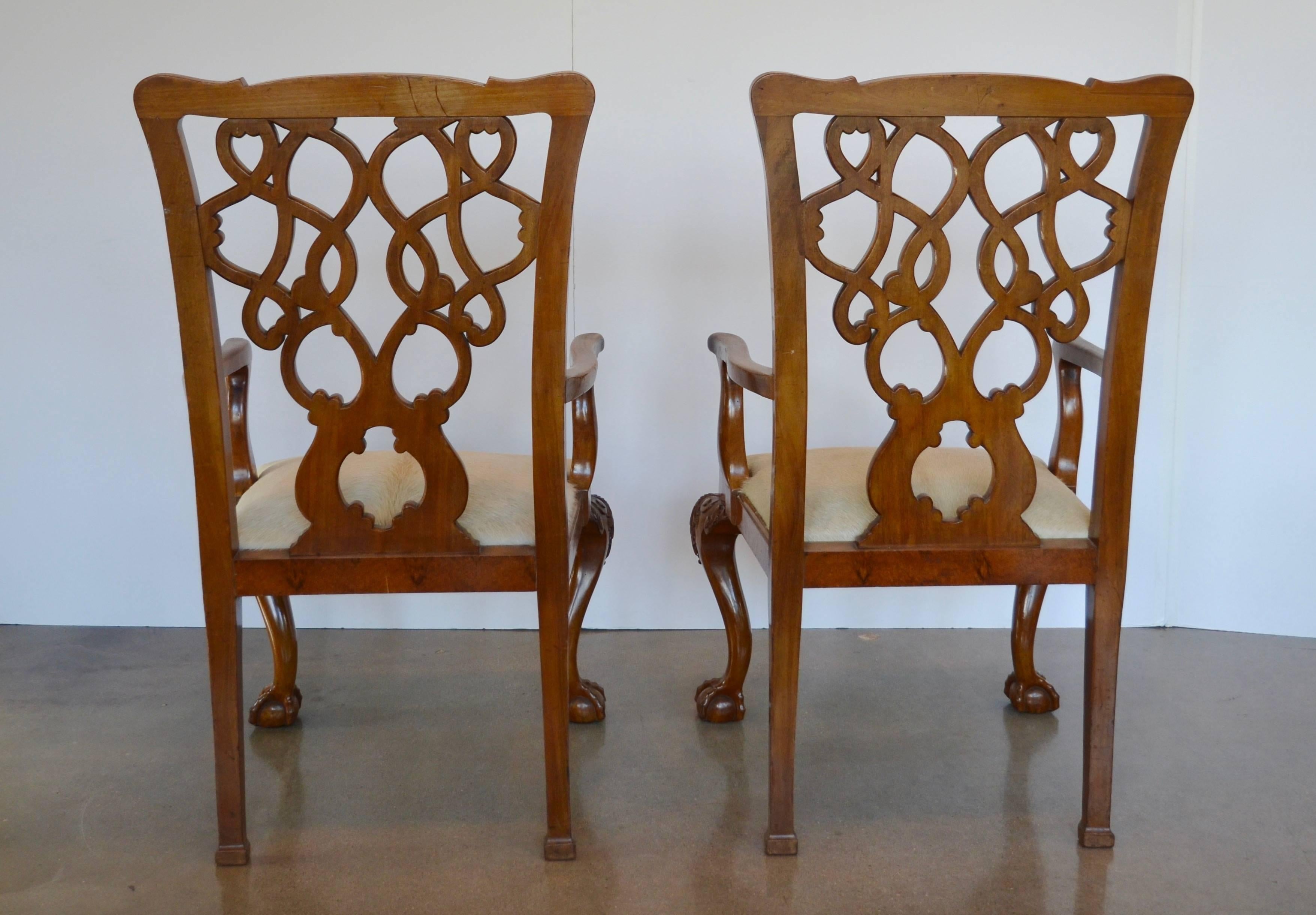 English Mahogany Chippendale Dining Chairs in Cowhide 3