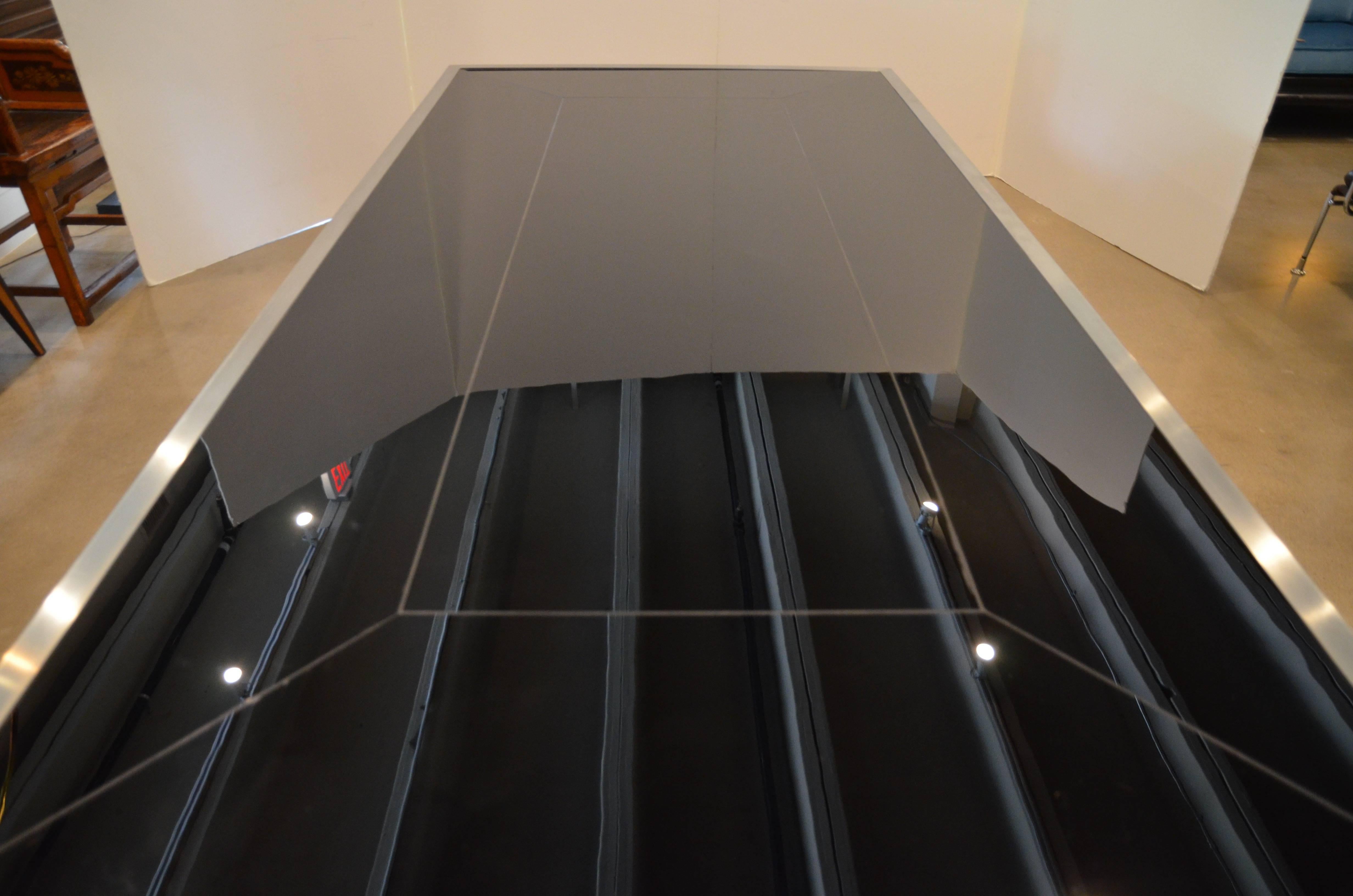 Late 20th Century Black Glass and Brushed Aluminum Dining Table, Attributed to Willy Rizzo, 1970s
