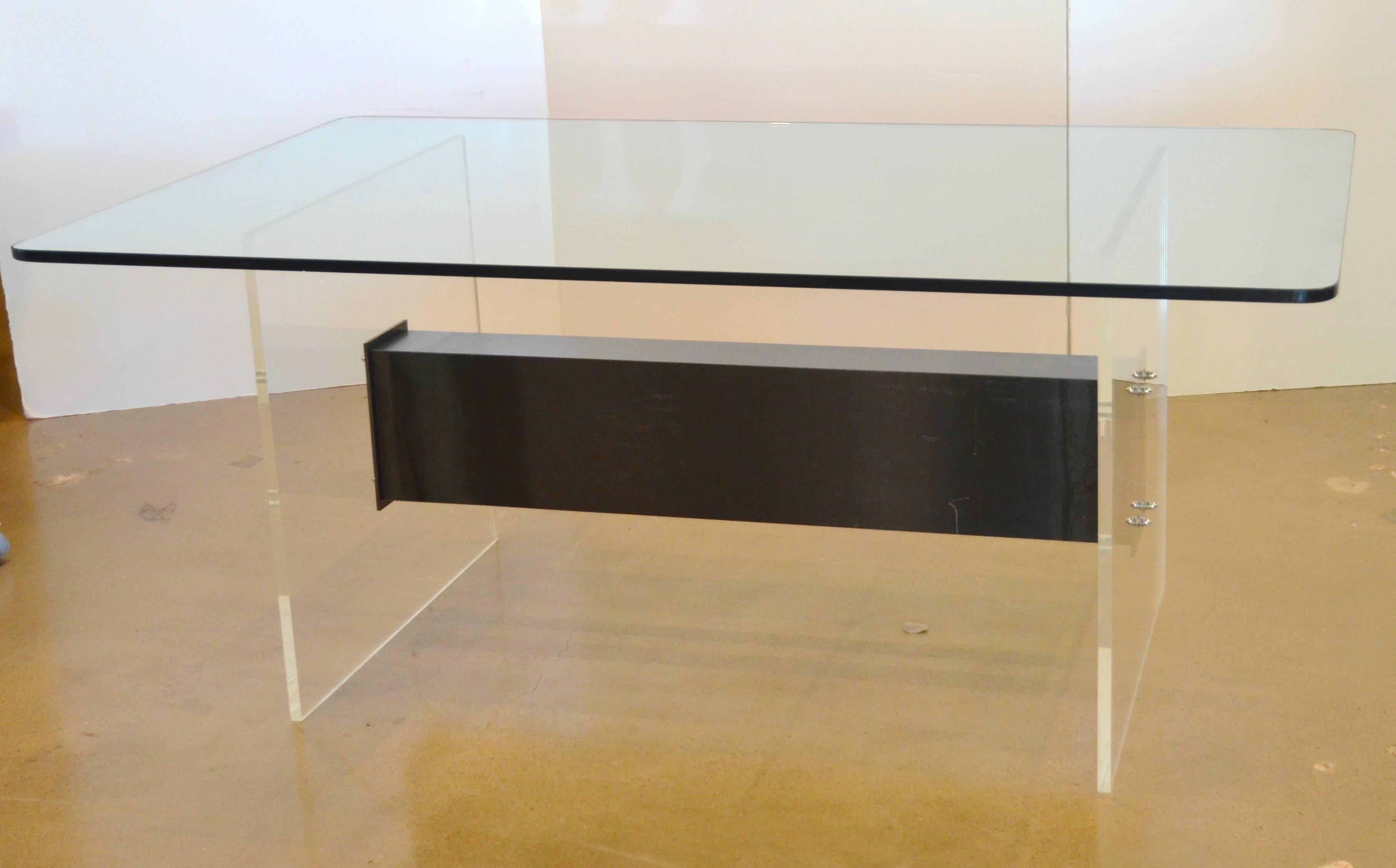 American Lucite, Glass and Steel Dining Table or Desk