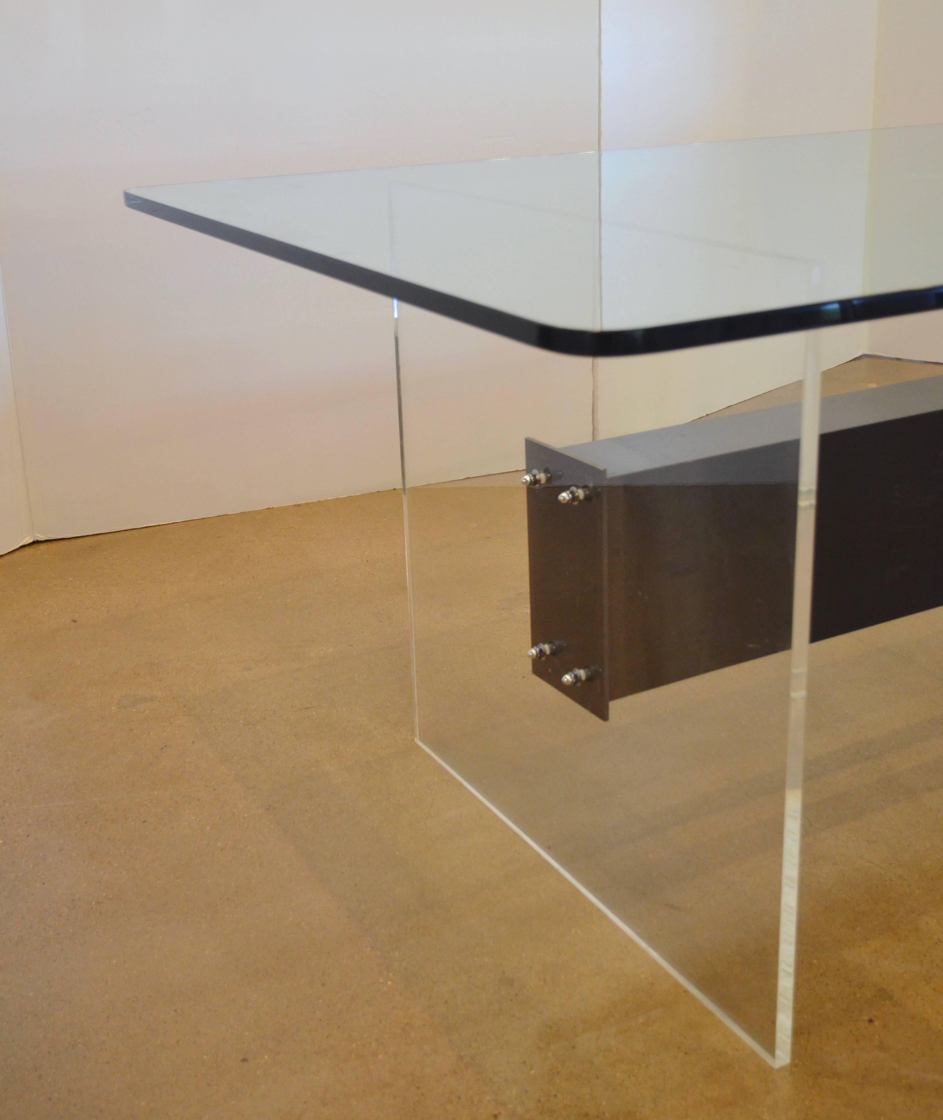 Lucite, Glass and Steel Dining Table or Desk 1