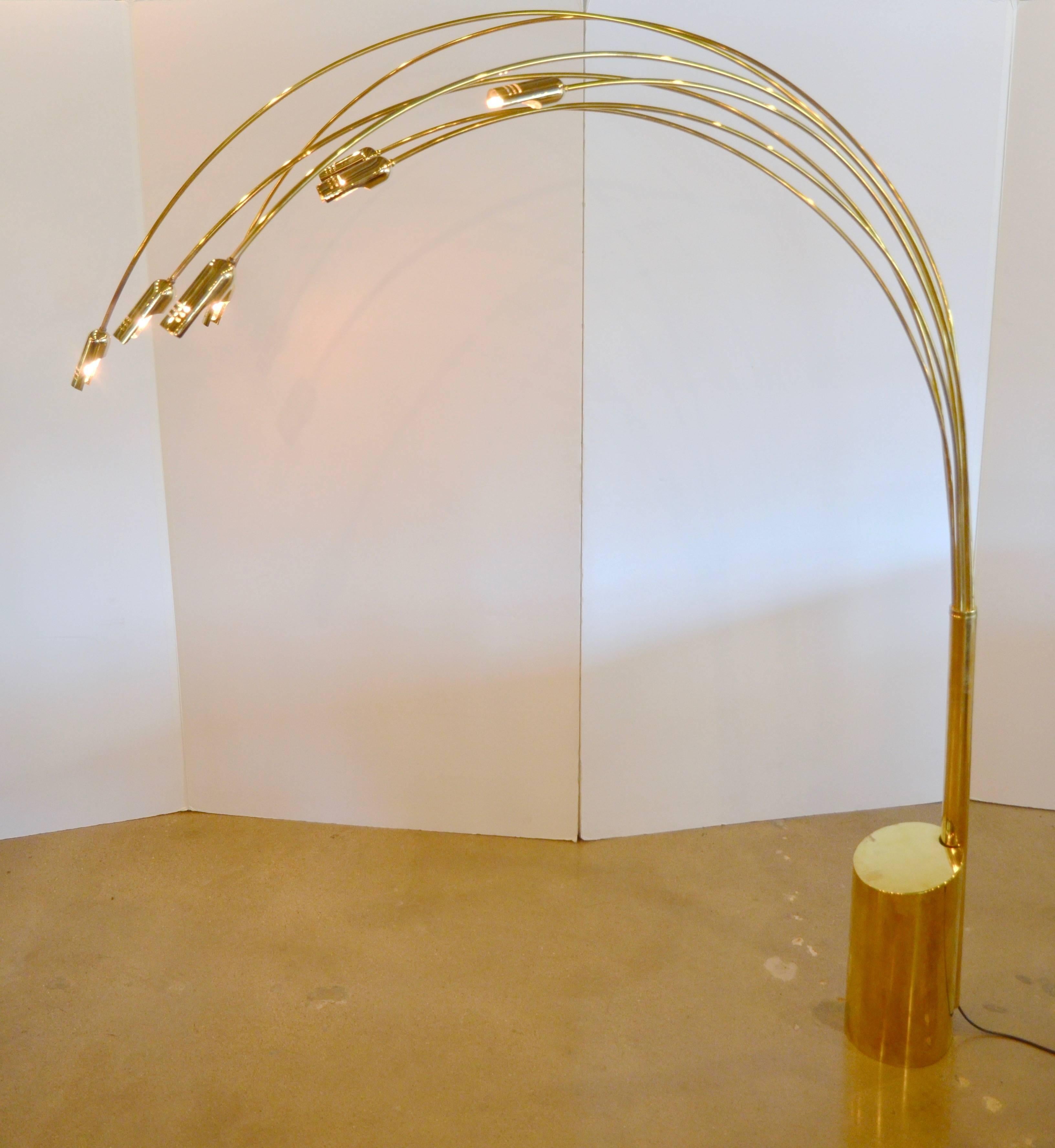 Mid-Century Modern Italian Seven-Armed Brass Arc Floor Lamp, 1970s
