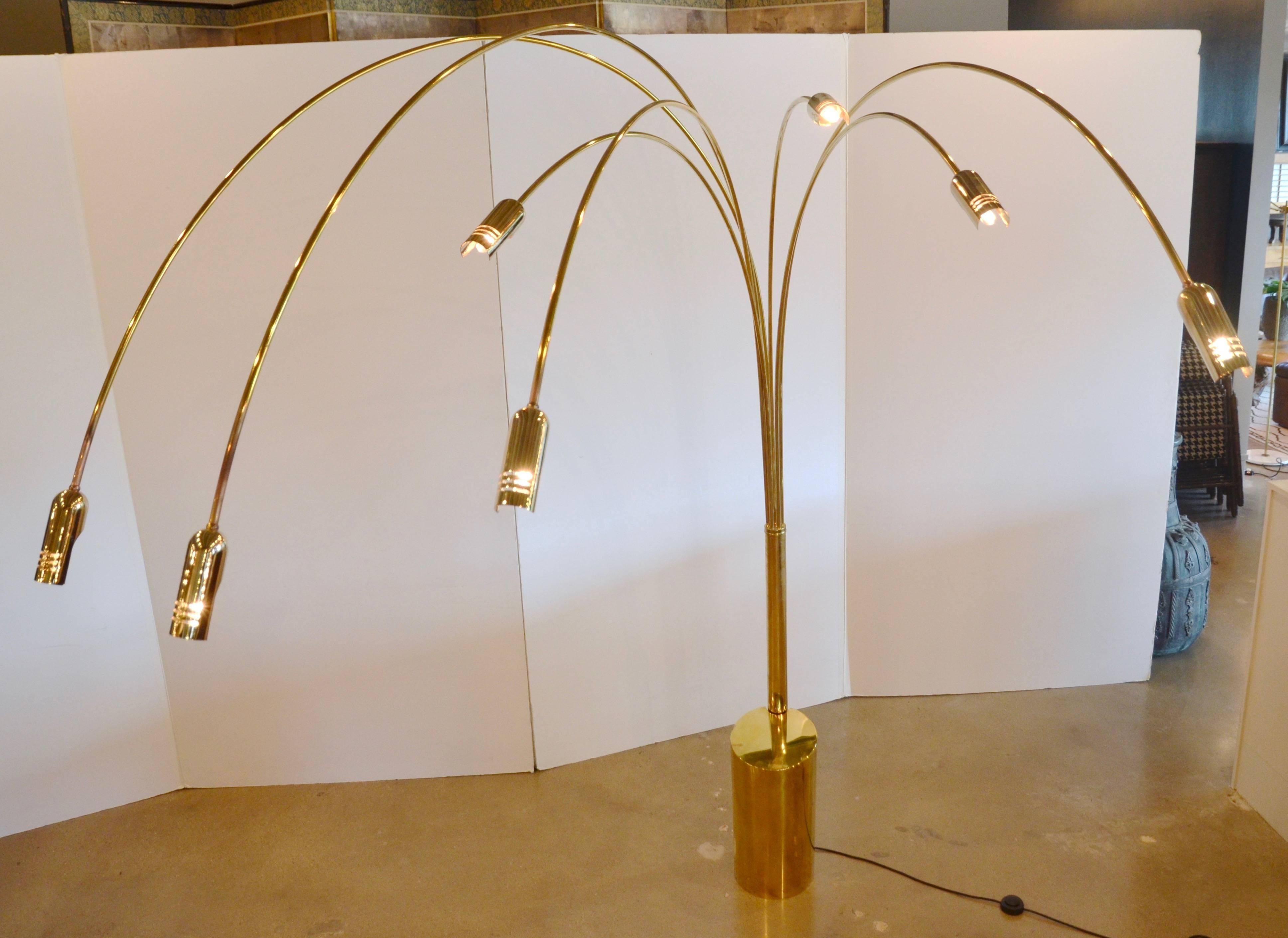 Late 20th Century Italian Seven-Armed Brass Arc Floor Lamp, 1970s