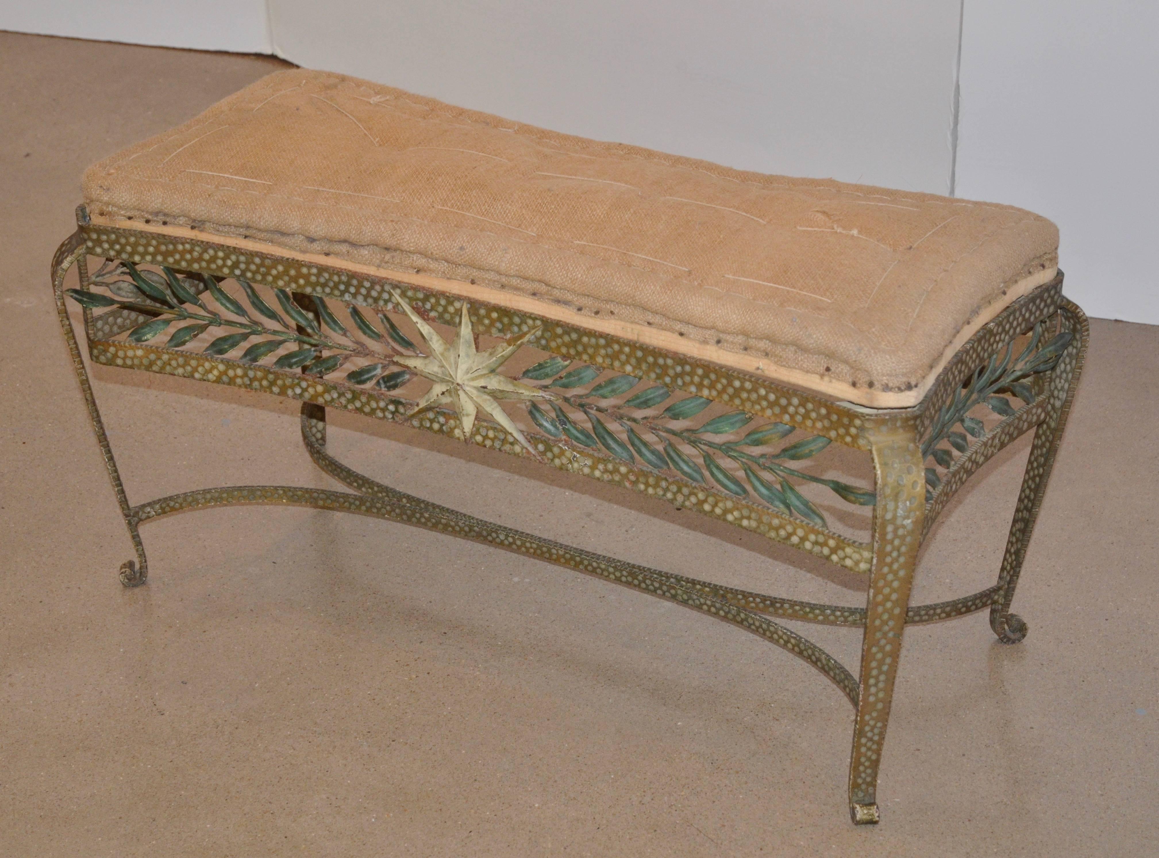 Mid-Century Modern Forged and Gilt Bench, Pierluigi Colli for Cristal Art, Italy, 1950