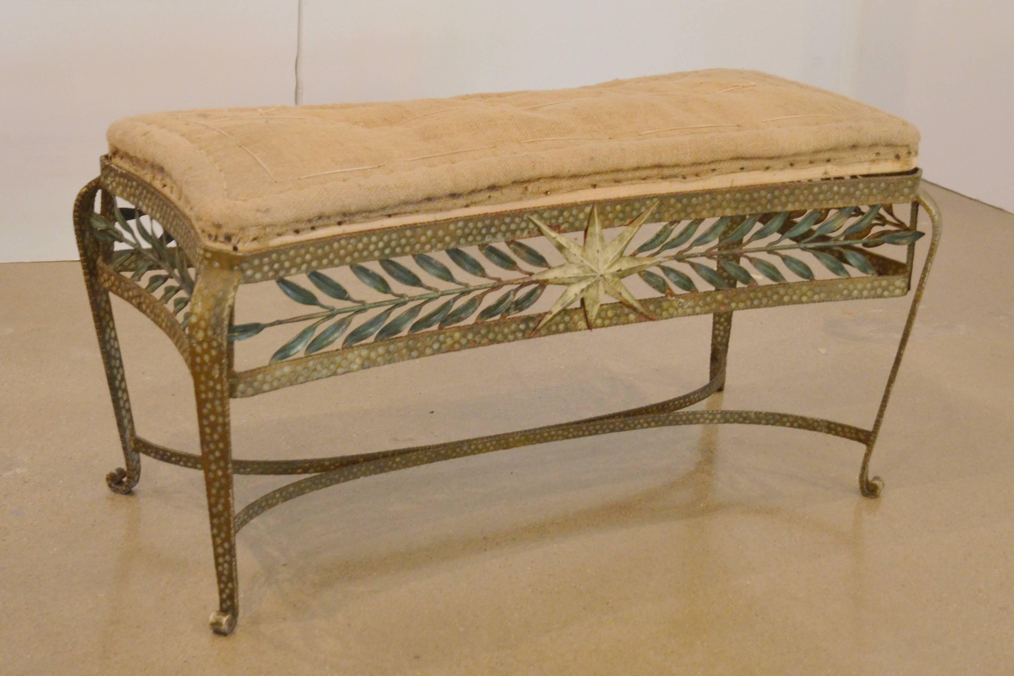 Forged and Gilt Bench, Pierluigi Colli for Cristal Art, Italy, 1950 In Good Condition In Austin, TX