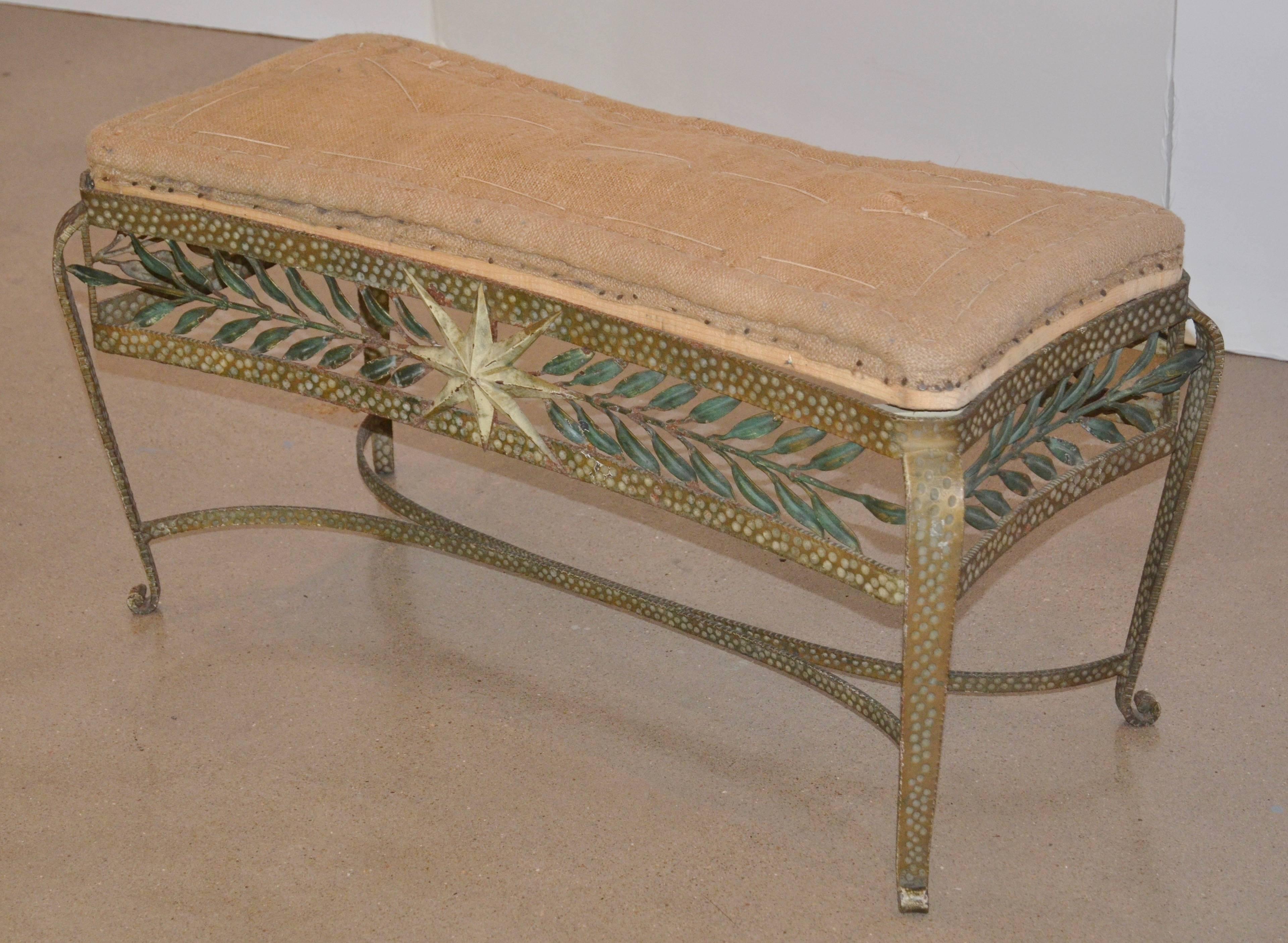 Steel Forged and Gilt Bench, Pierluigi Colli for Cristal Art, Italy, 1950