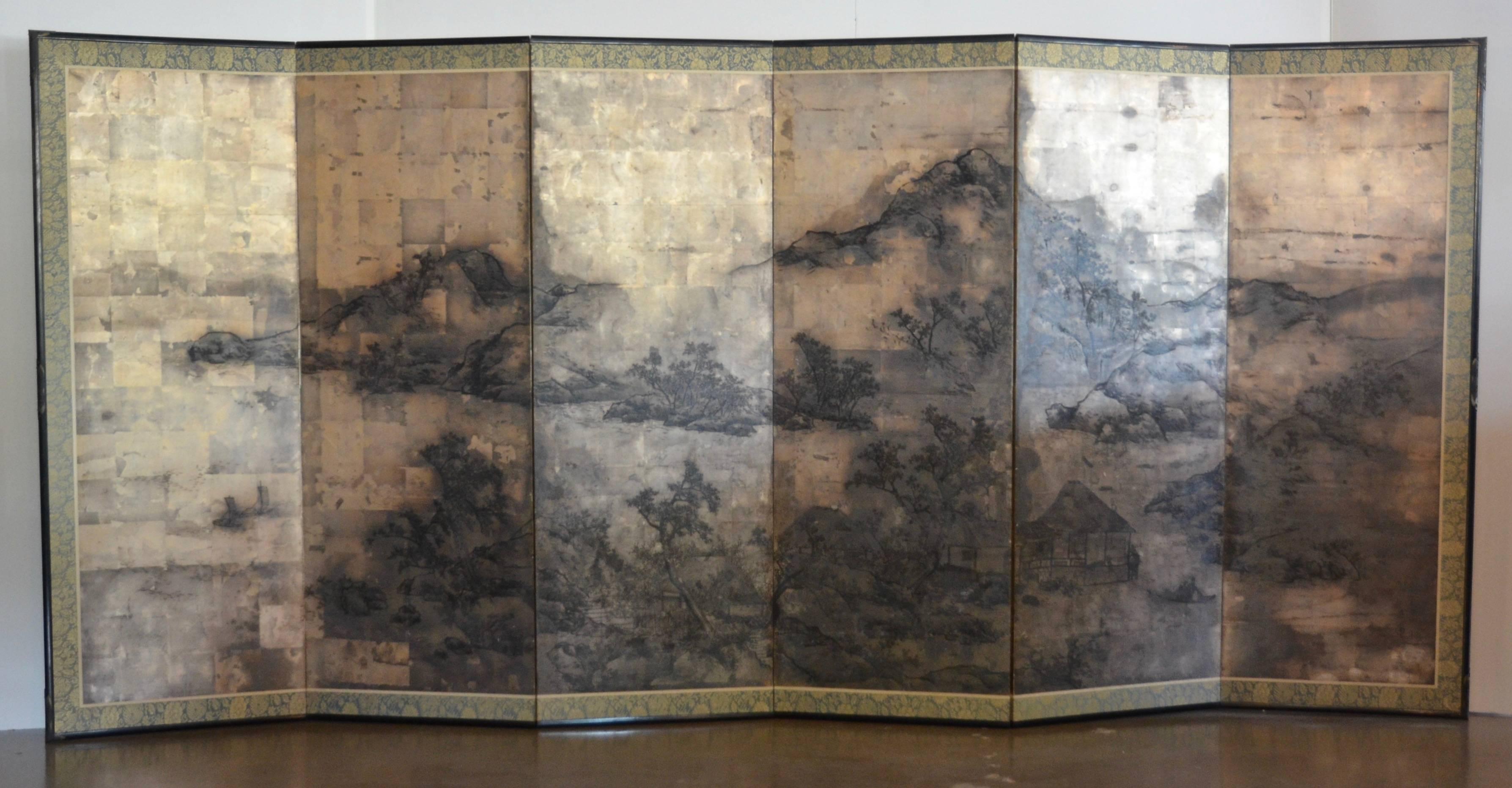 Antique Japanese Six-Panel Screen, 19th Century In Good Condition In Austin, TX