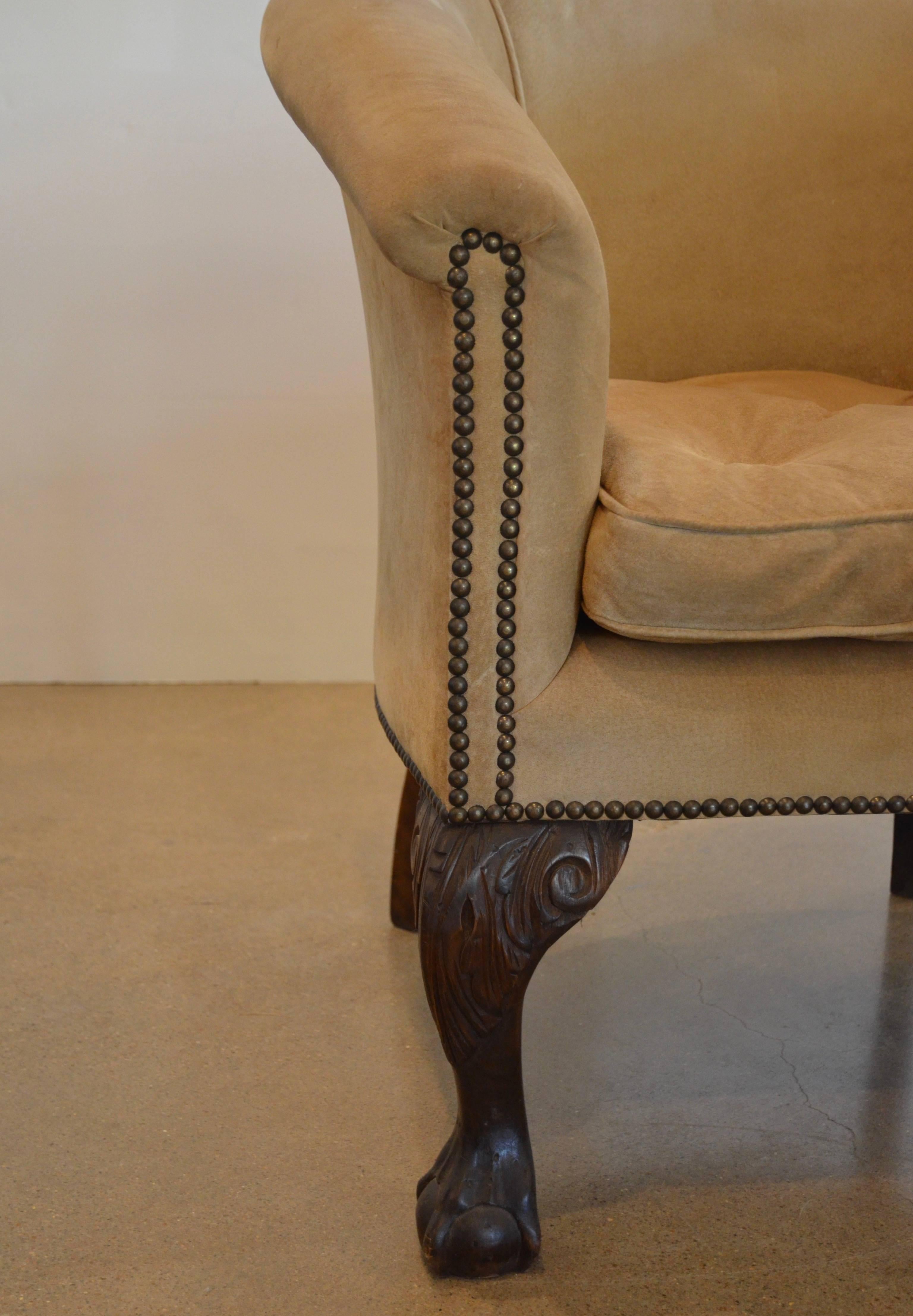 Vintage Barrel Back Chairs in Suede with Ball and Claw 2