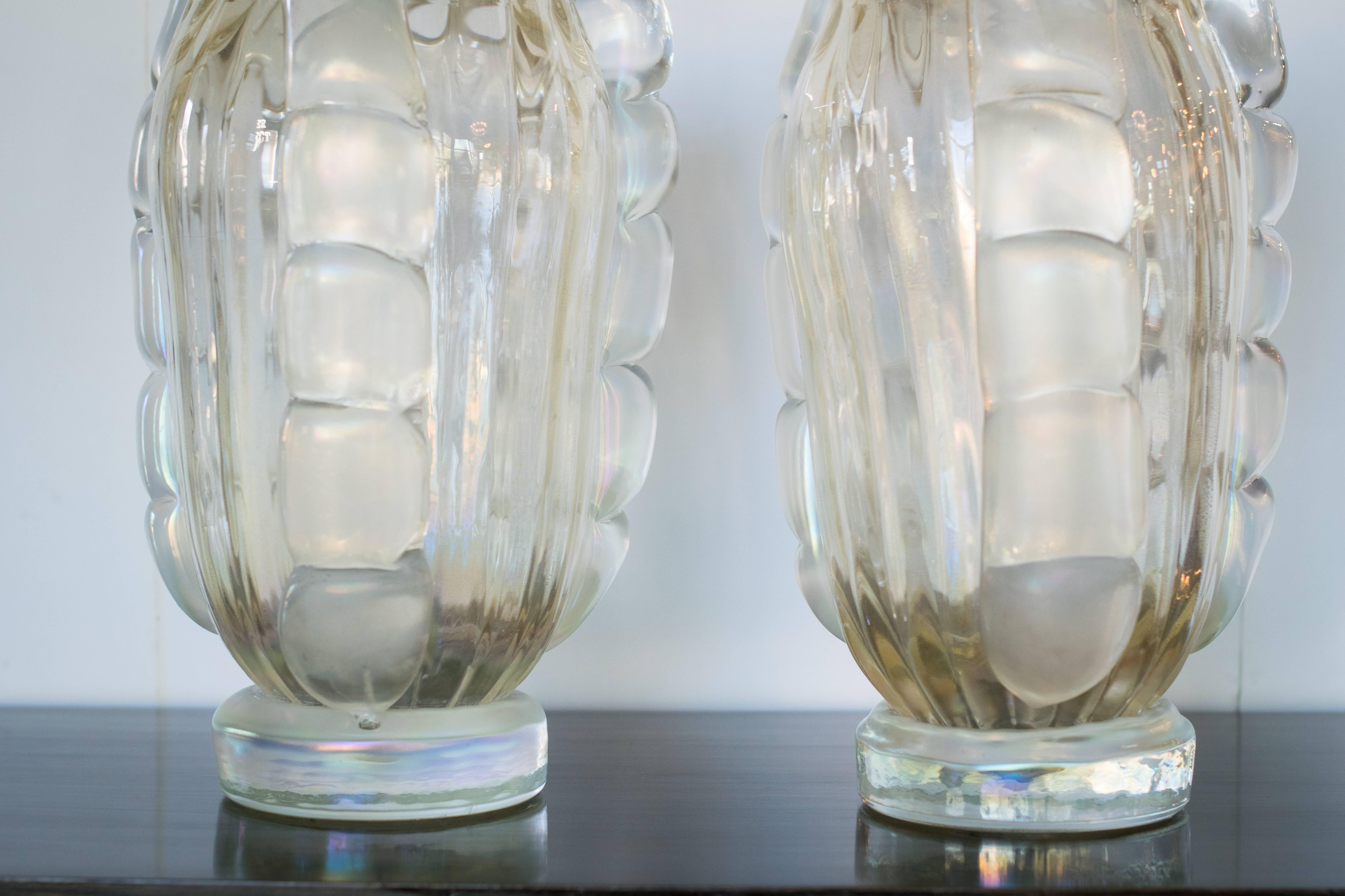 Italian Ribbed Murano Vases by Sergio Costantini, Pair
