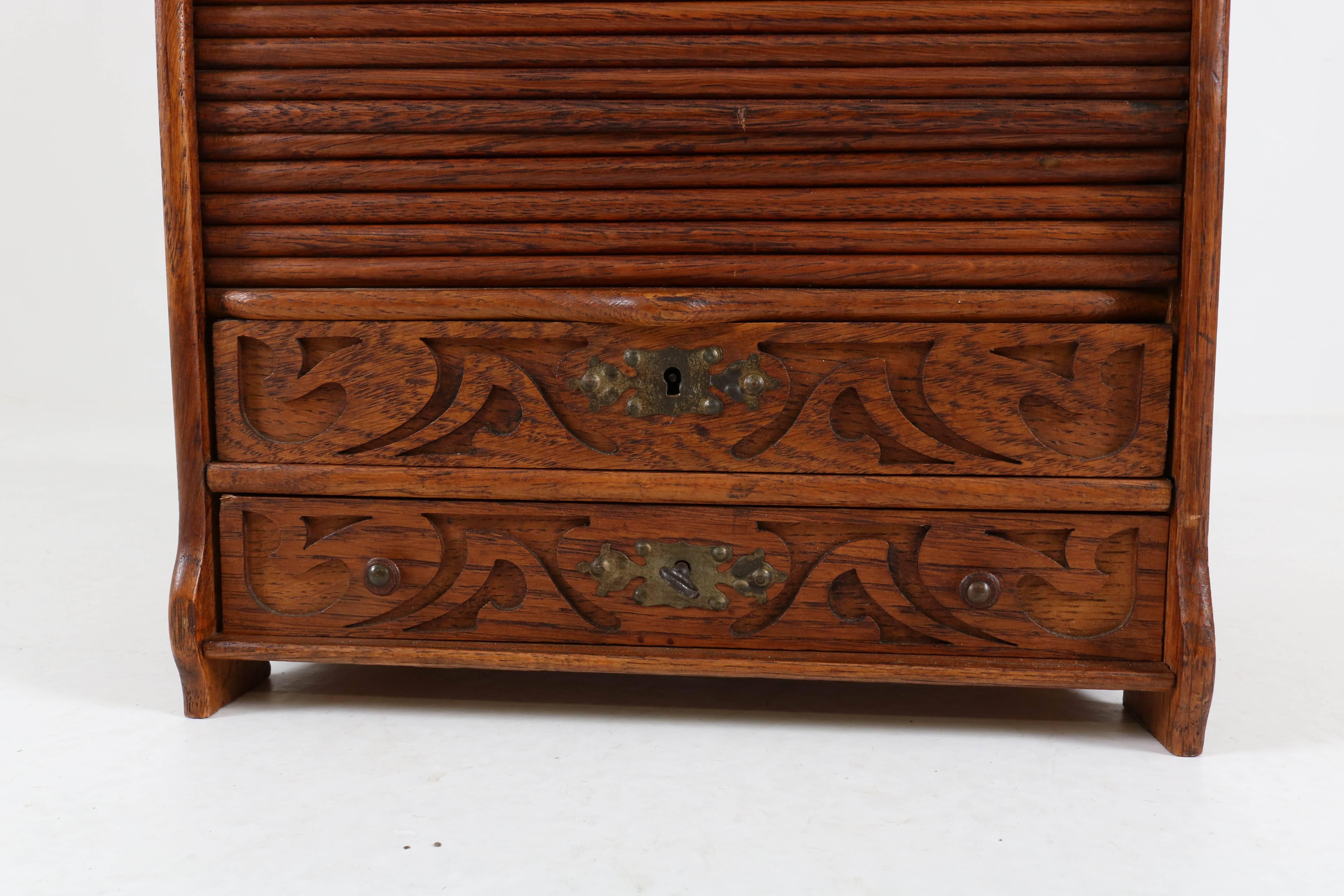 Miniature Oak Art Nouveau File Cabinet by G.Nepper Bruxelles, 1900s 2