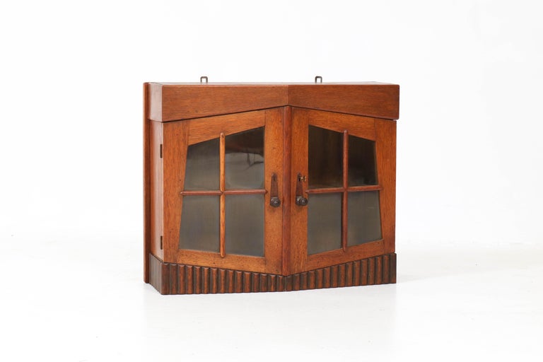 Oak Dutch Art Deco Amsterdam School Wall Cabinet With Glass Doors Oak Dutch Art Deco Amsterdam School Wall Cabinet With Glass Doors 1920s For 1