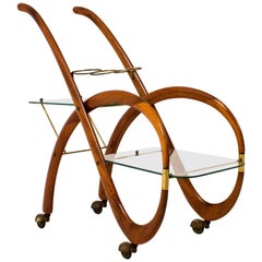Walnut Mid-Century Modern Italian Bar Cart by Gaetano Pizzi, 1950s