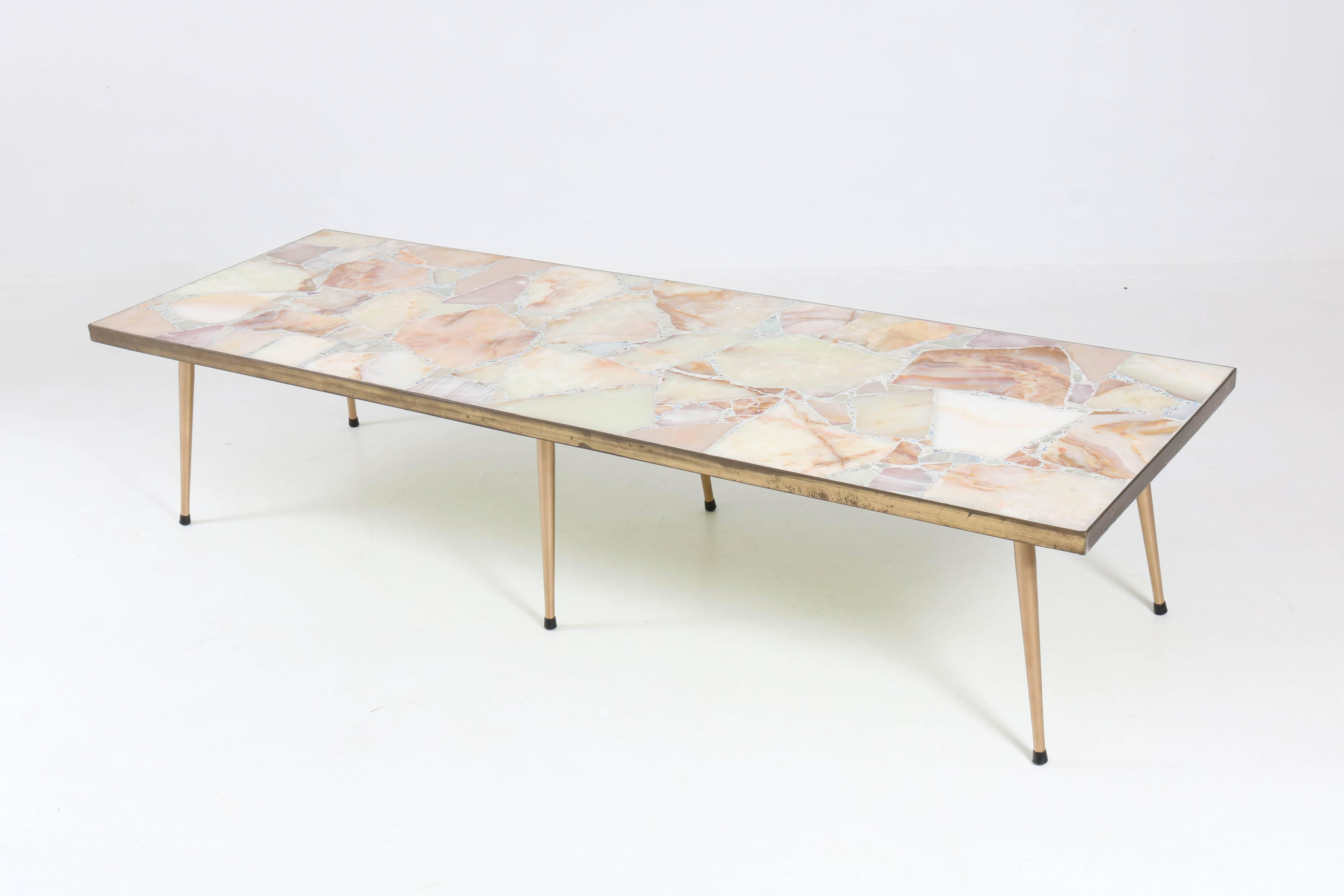 Gilt Large Italian Mid-Century Modern Coffee Table with Onyx Top, 1950s