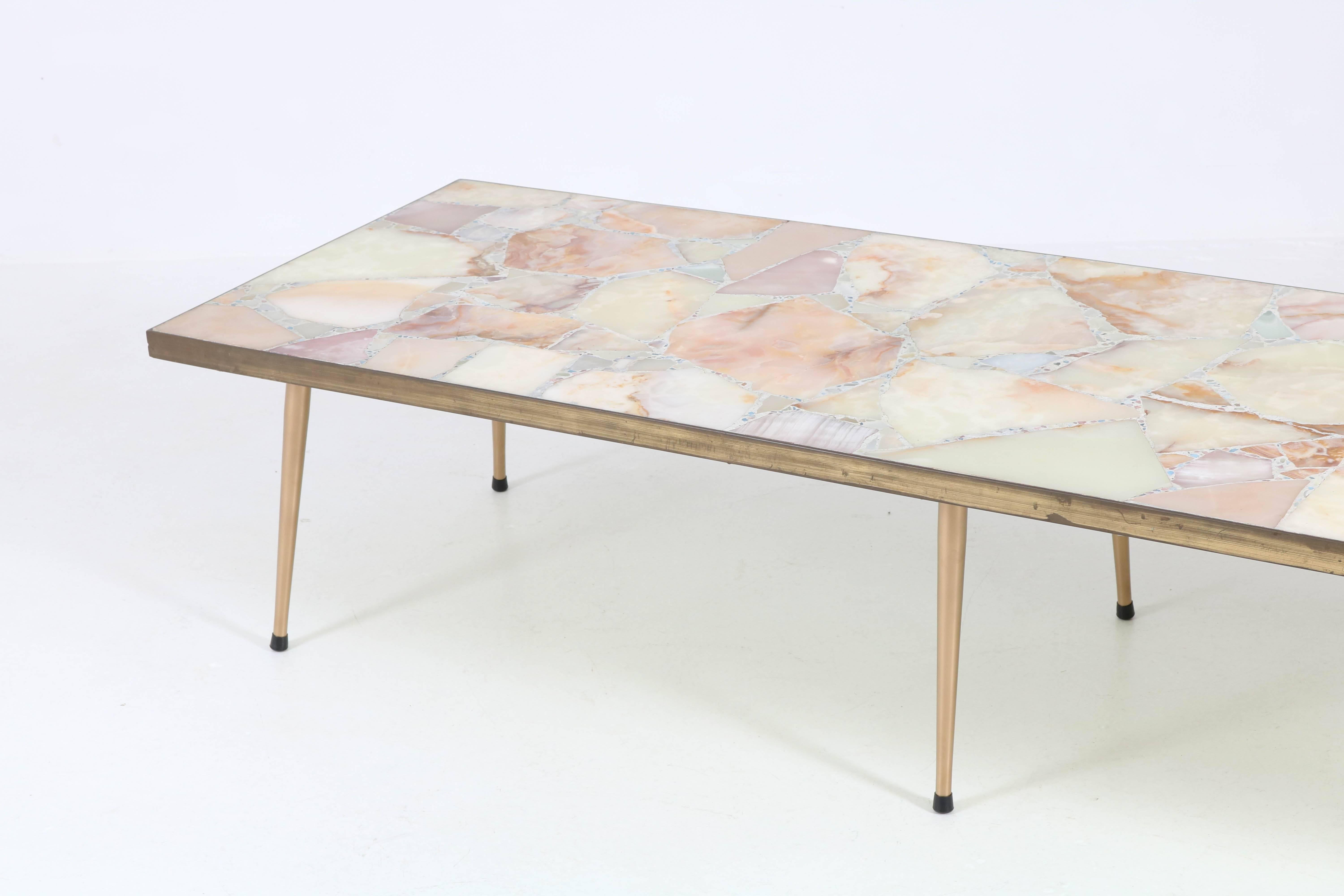 Mid-20th Century Large Italian Mid-Century Modern Coffee Table with Onyx Top, 1950s