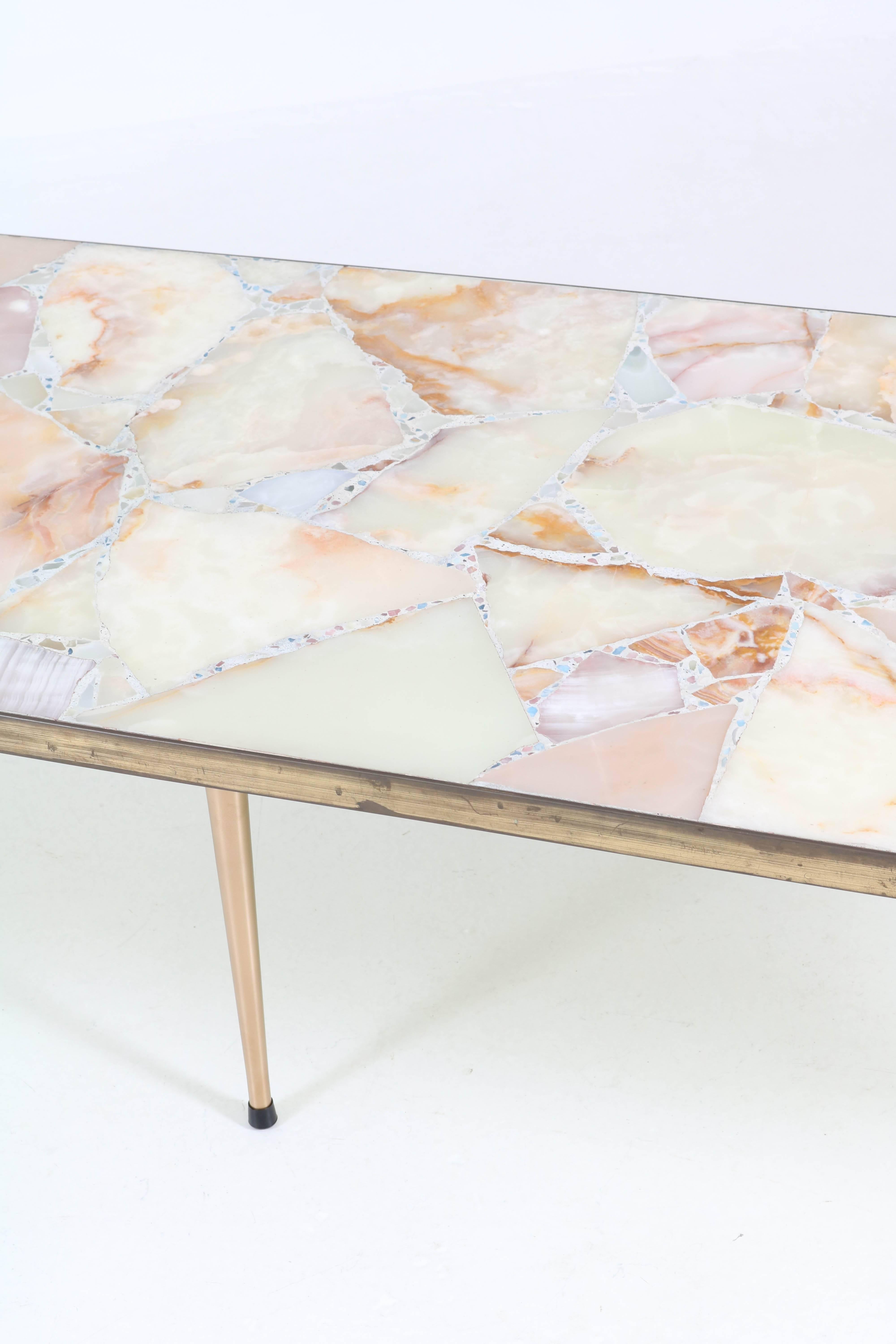 Metal Large Italian Mid-Century Modern Coffee Table with Onyx Top, 1950s