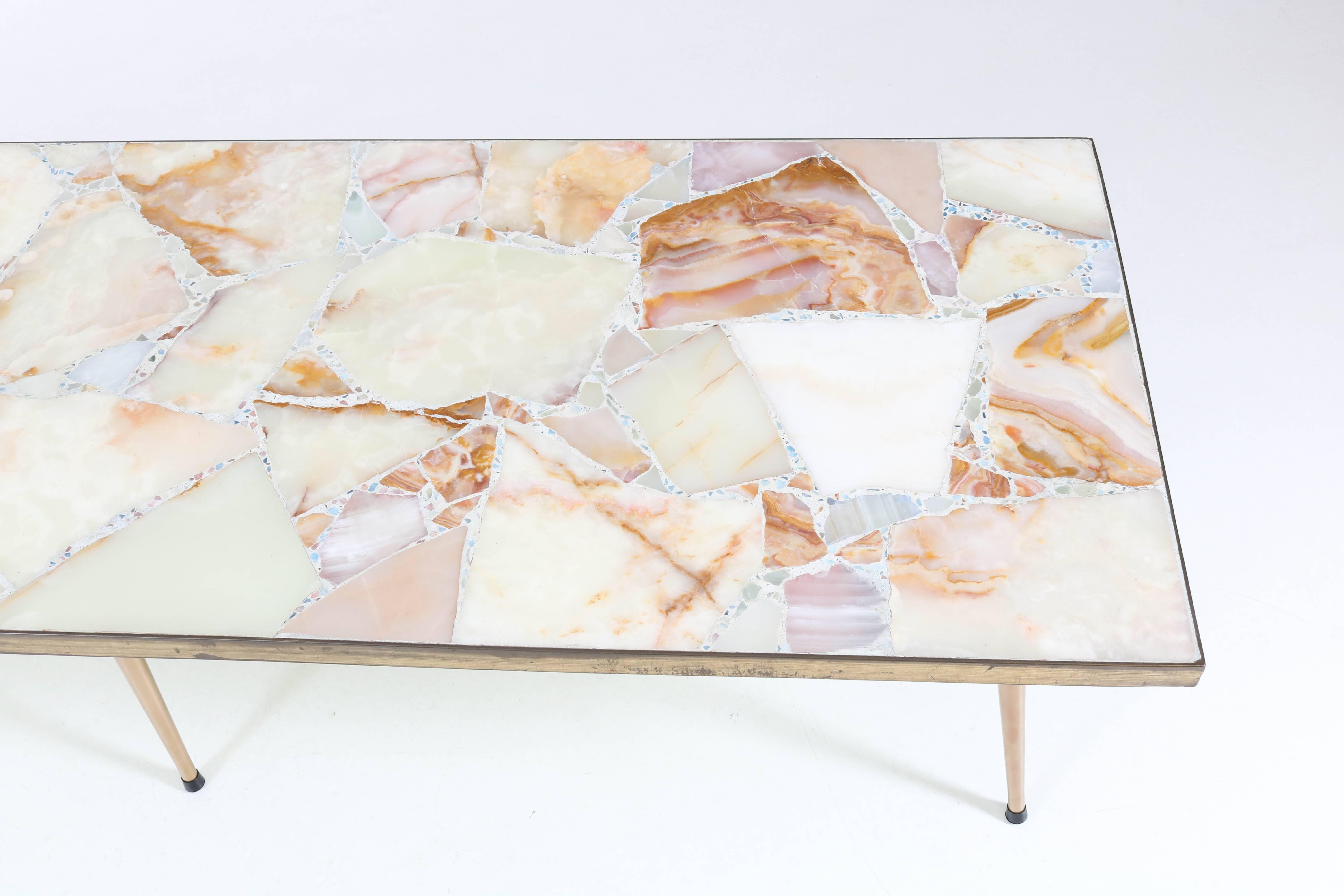 Large Italian Mid-Century Modern Coffee Table with Onyx Top, 1950s 1