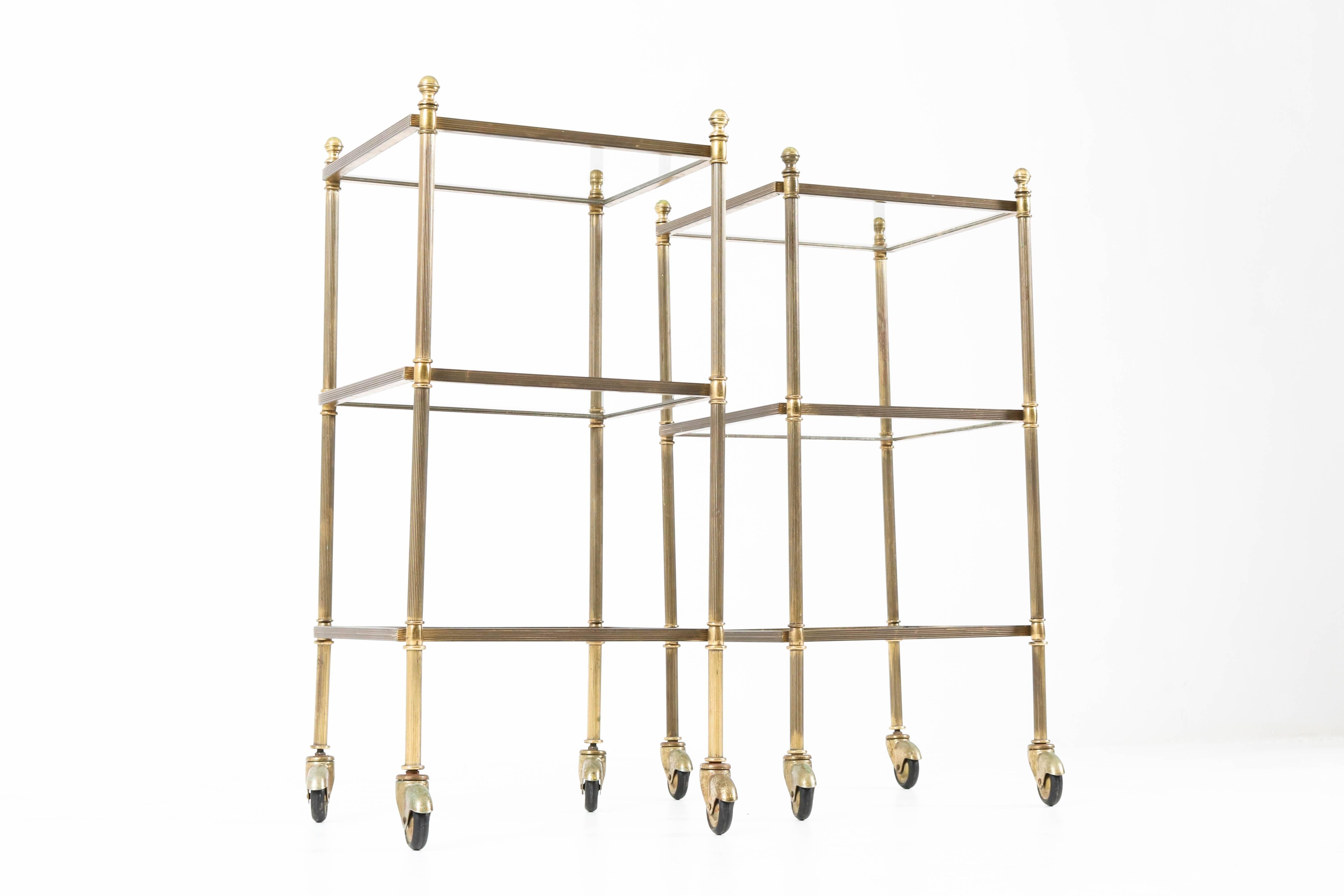 French Pair of Mid-Century Modern Brass Maison Jansen Side Tables, 1950s