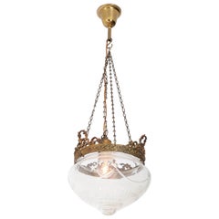French Art Nouveau Brass and Beveled Glass Hall Lamp, 1900s