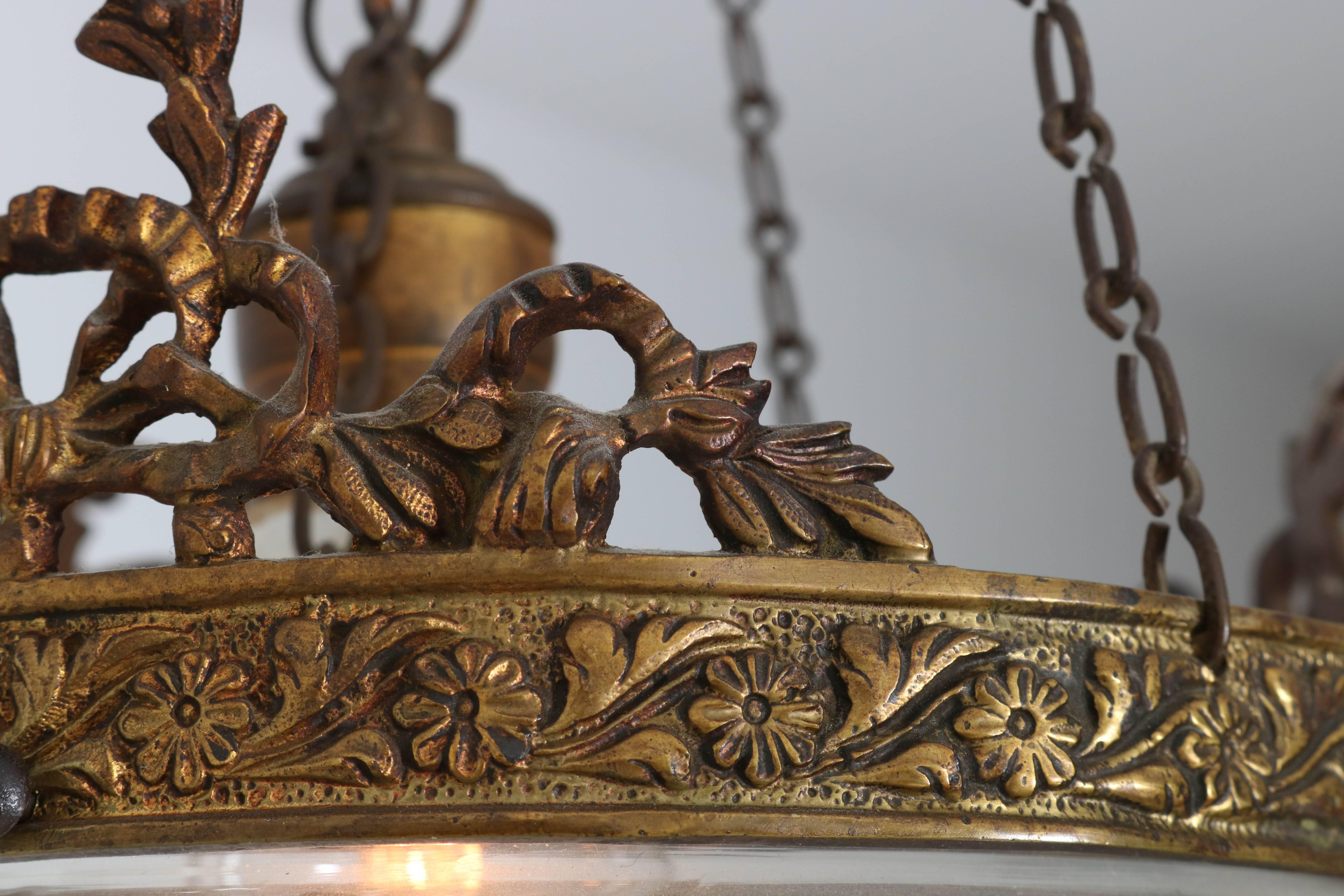 French Art Nouveau Brass and Beveled Glass Hall Lamp, 1900s 1