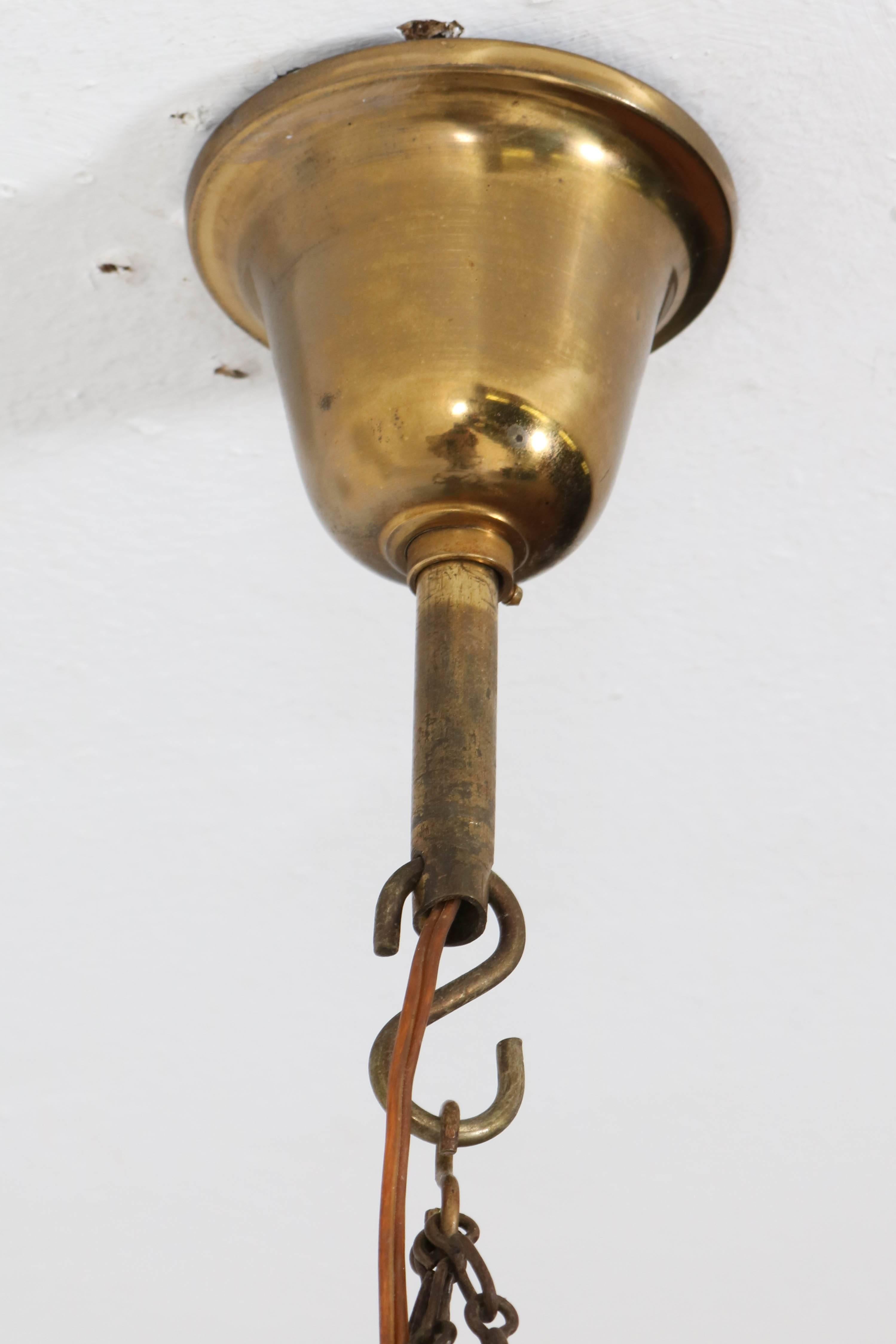 French Art Nouveau Brass and Beveled Glass Hall Lamp, 1900s 2