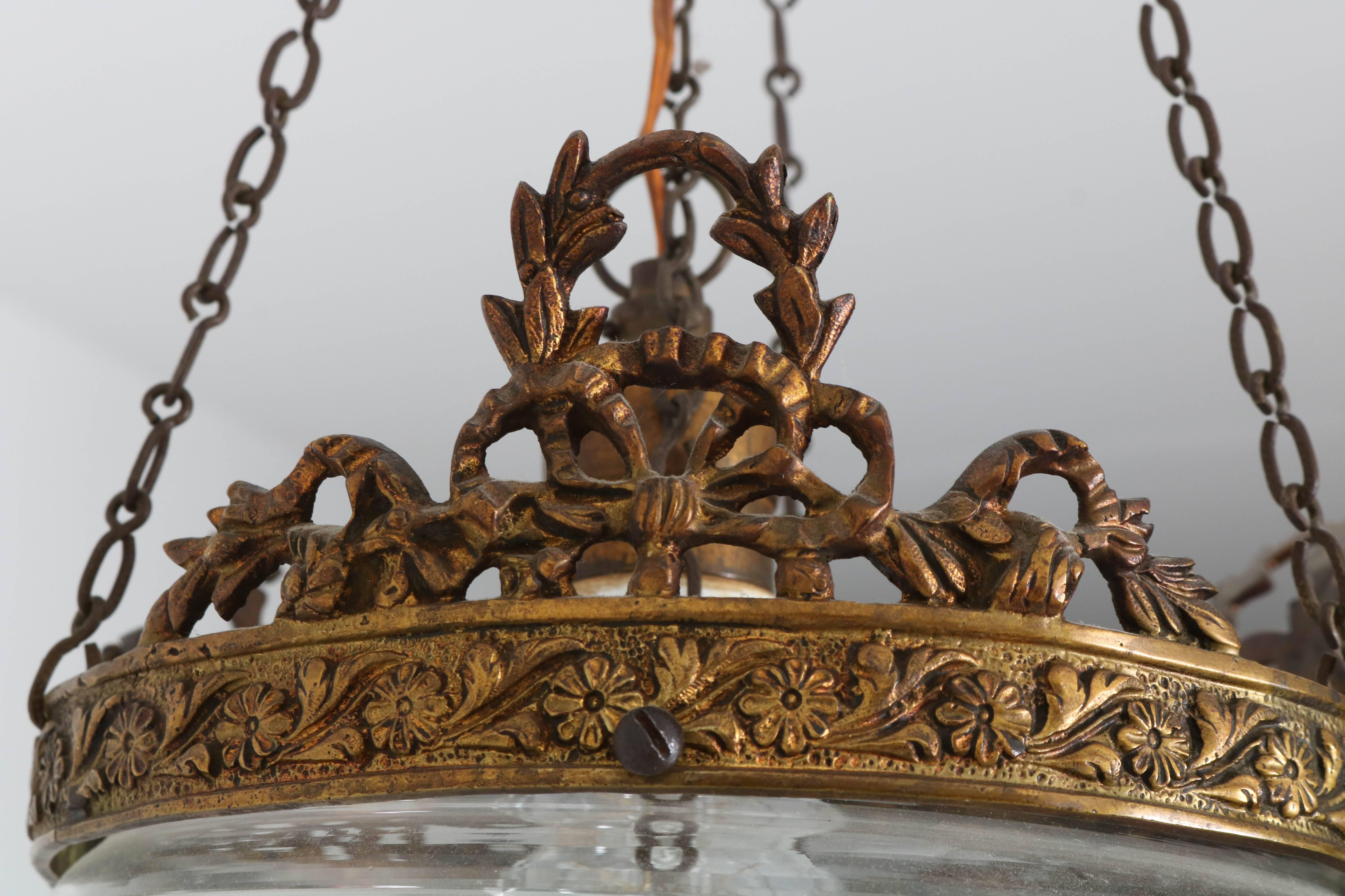 French Art Nouveau Brass and Beveled Glass Hall Lamp, 1900s 3