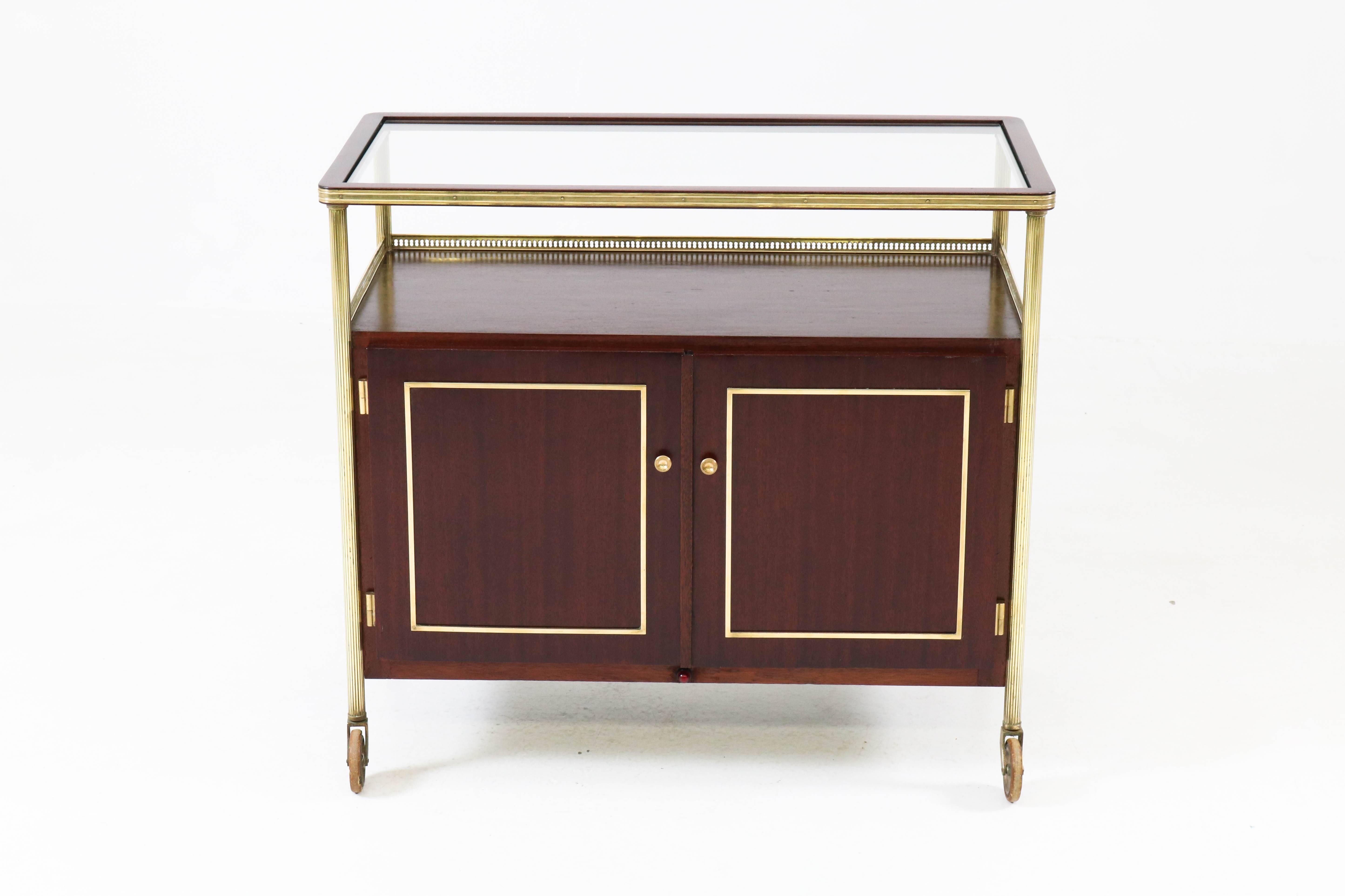 Mahogany Brass French Hollywood Regency Bar Cart, 1950s (Französisch)