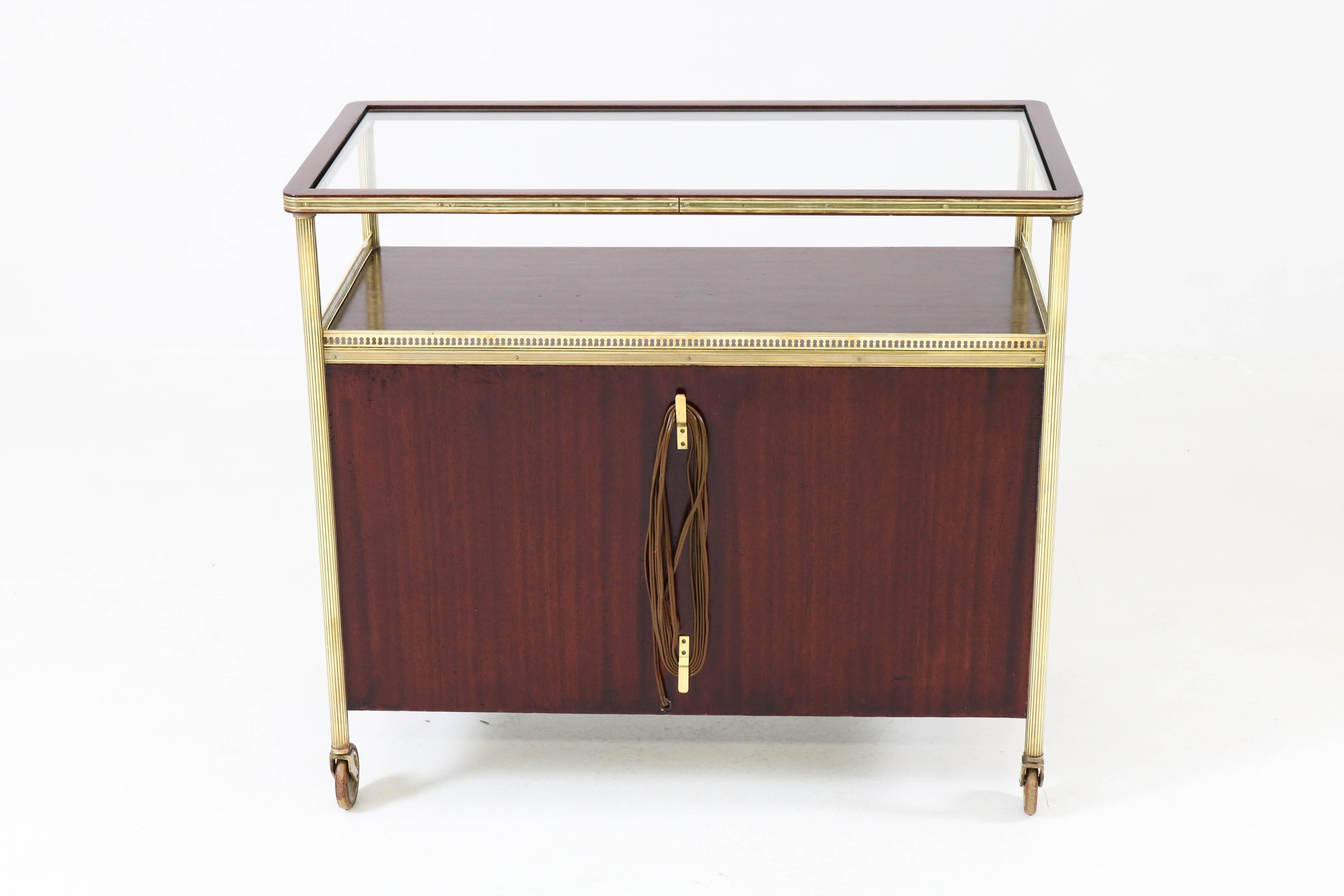 Mahogany Brass French Hollywood Regency Bar Cart, 1950s 4