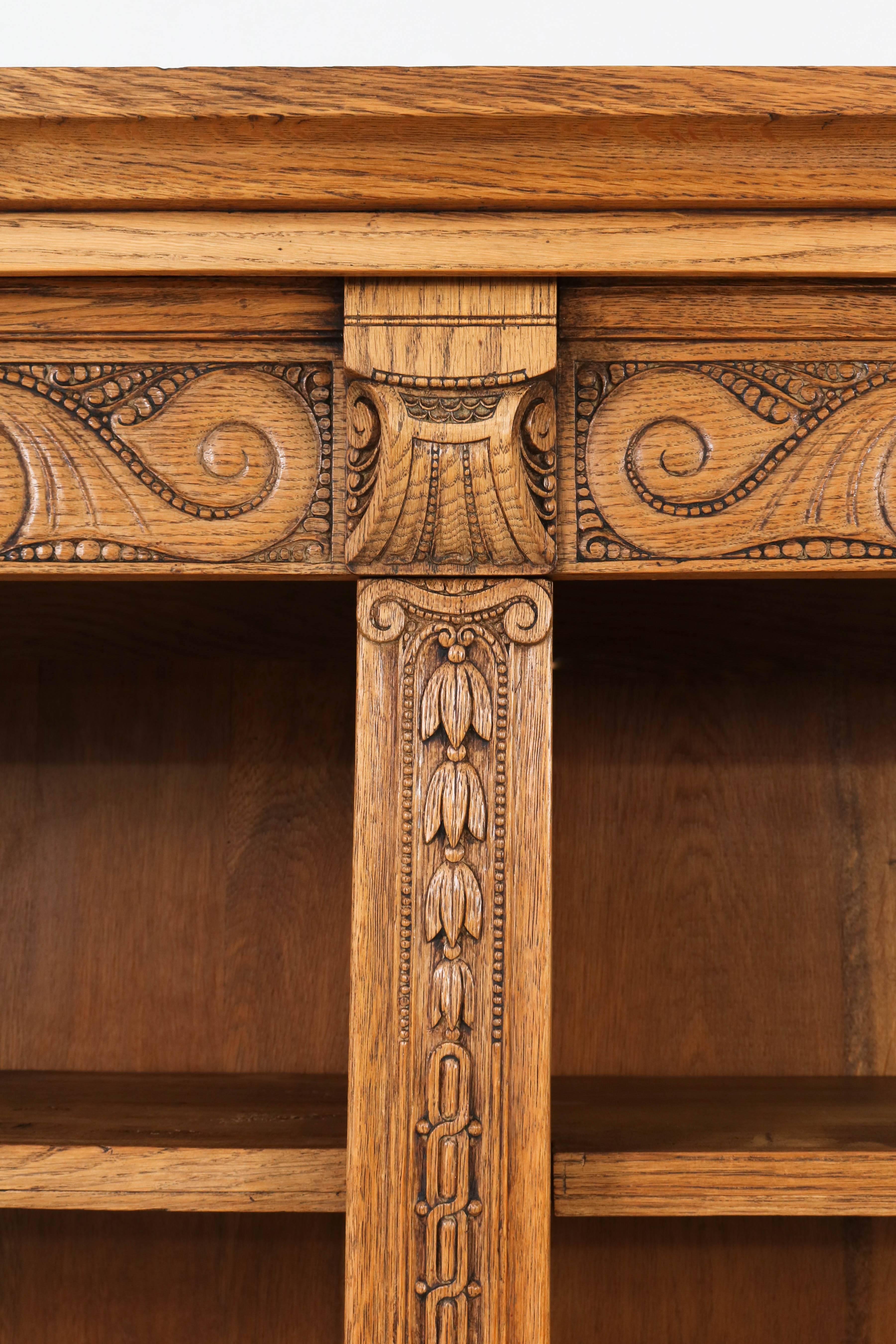 Large Oak Dutch Art Nouveau Open Bookcase, 1900s 3