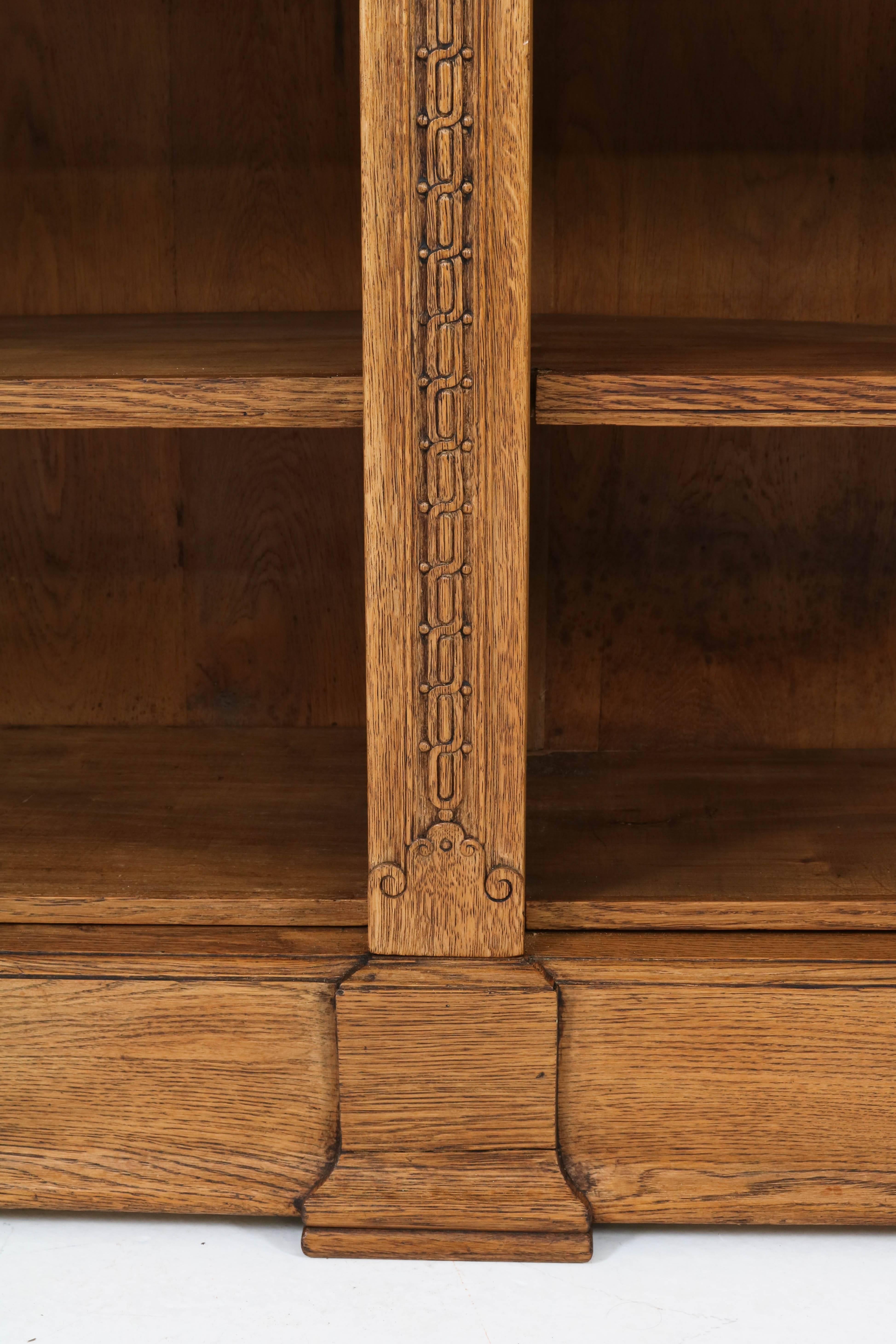 Large Oak Dutch Art Nouveau Open Bookcase, 1900s 4