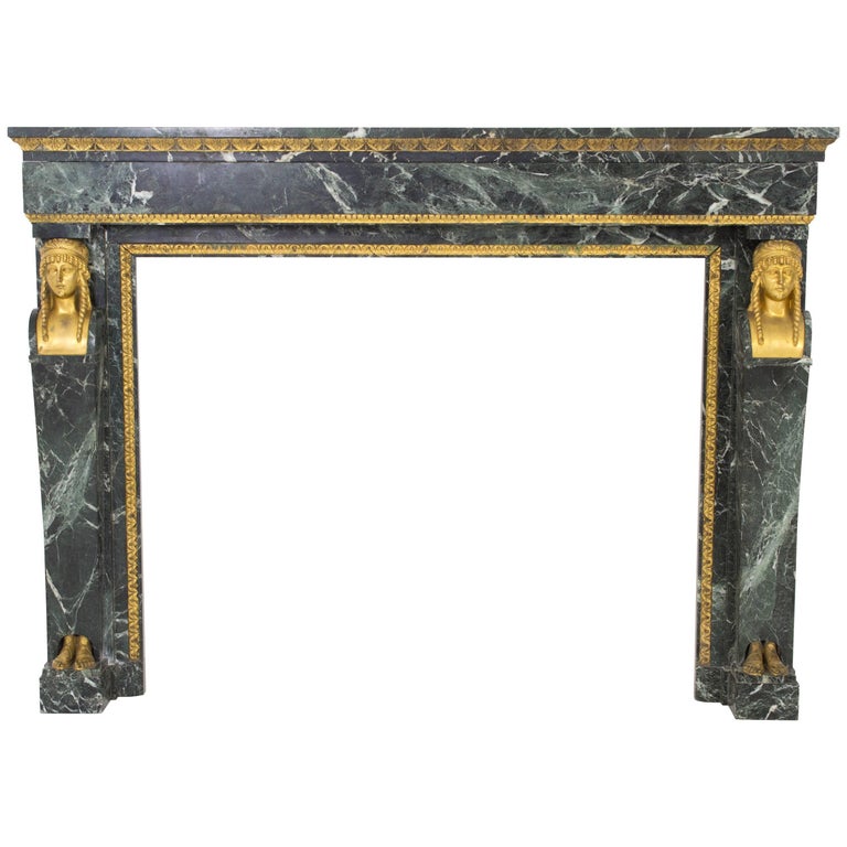 Patricia Grüne Marmor and Bronze 19. Jahrhundert Französisches Empire Fireplace 1