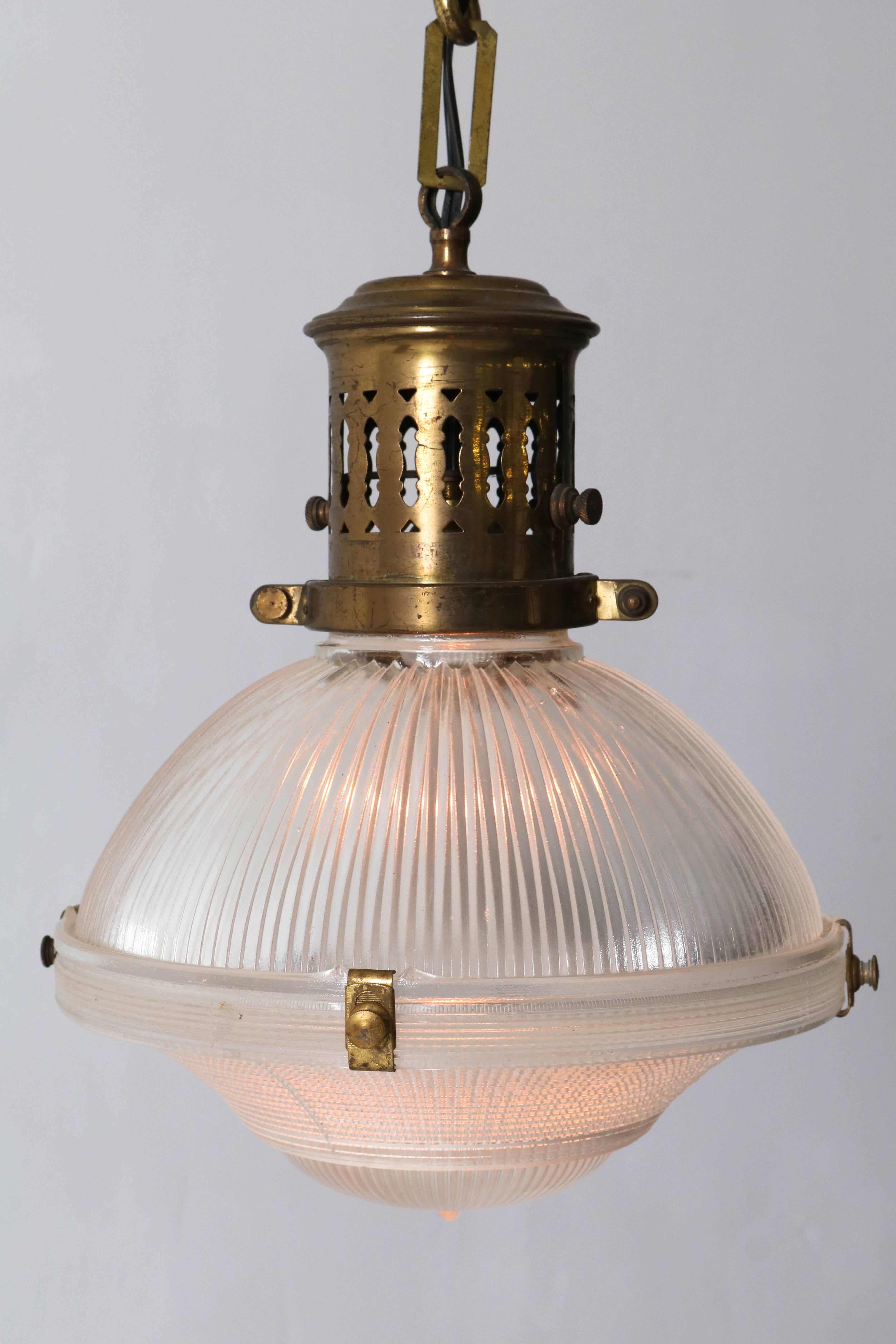 French Three-Piece Holophane Pendant Light, 1915
