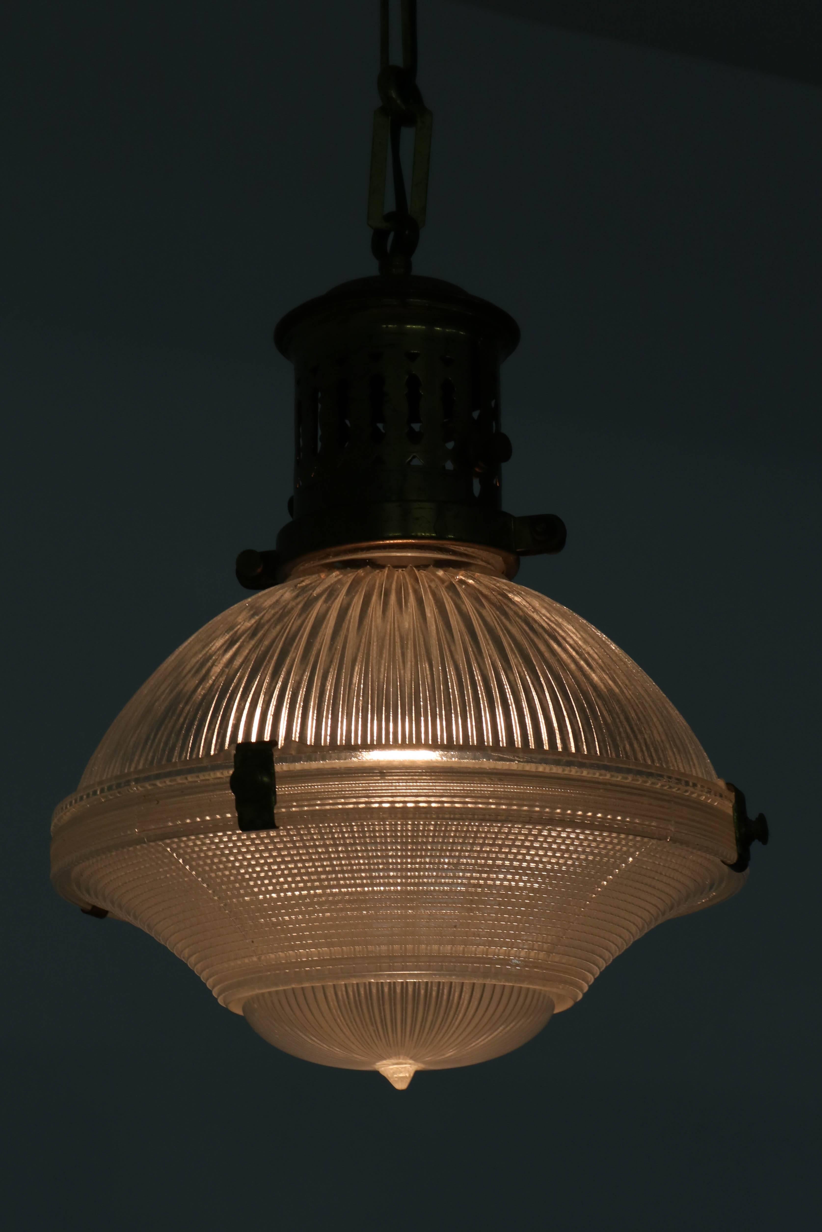 Early 20th Century Three-Piece Holophane Pendant Light, 1915