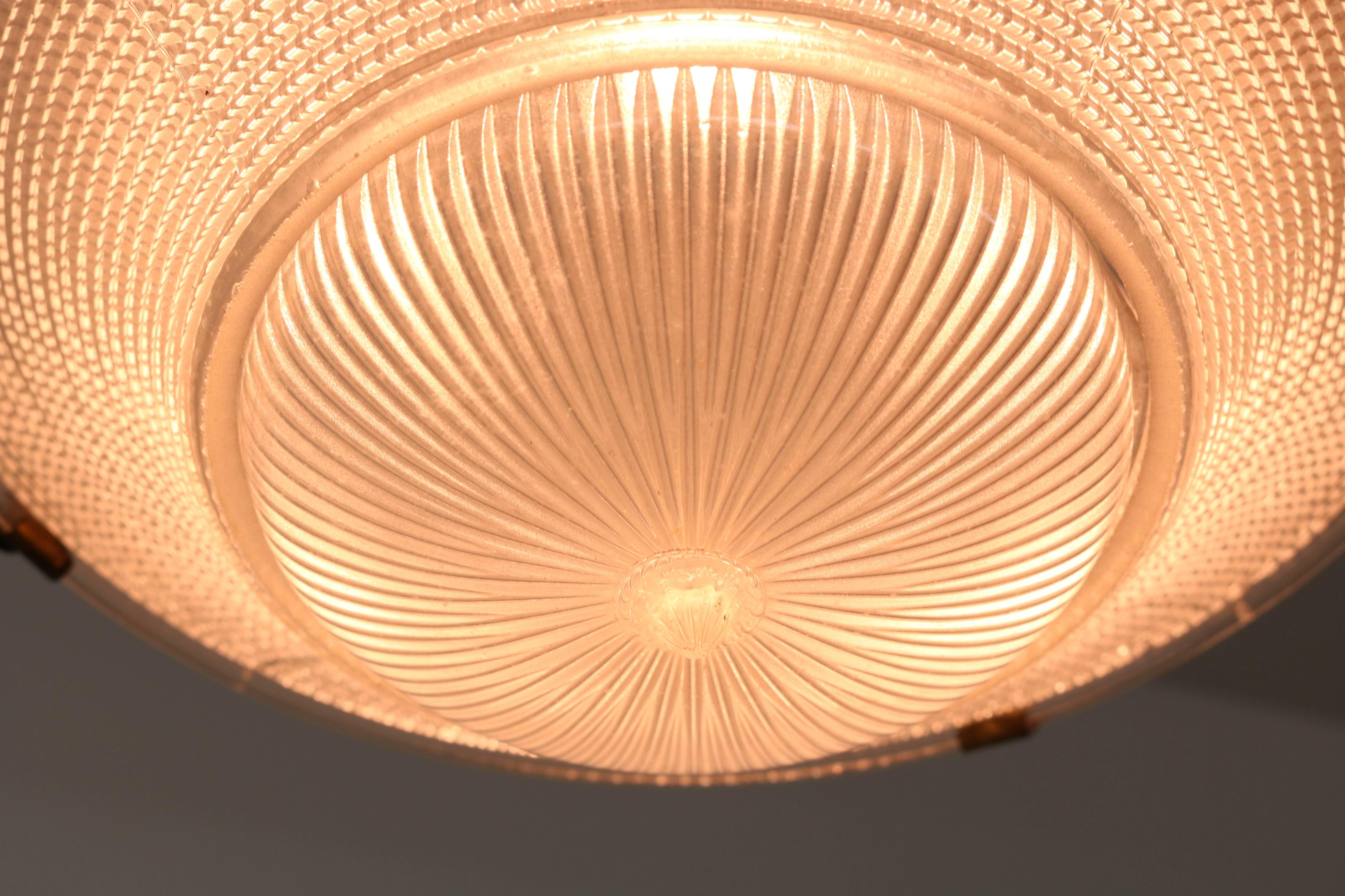 Brass Three-Piece Holophane Pendant Light, 1915