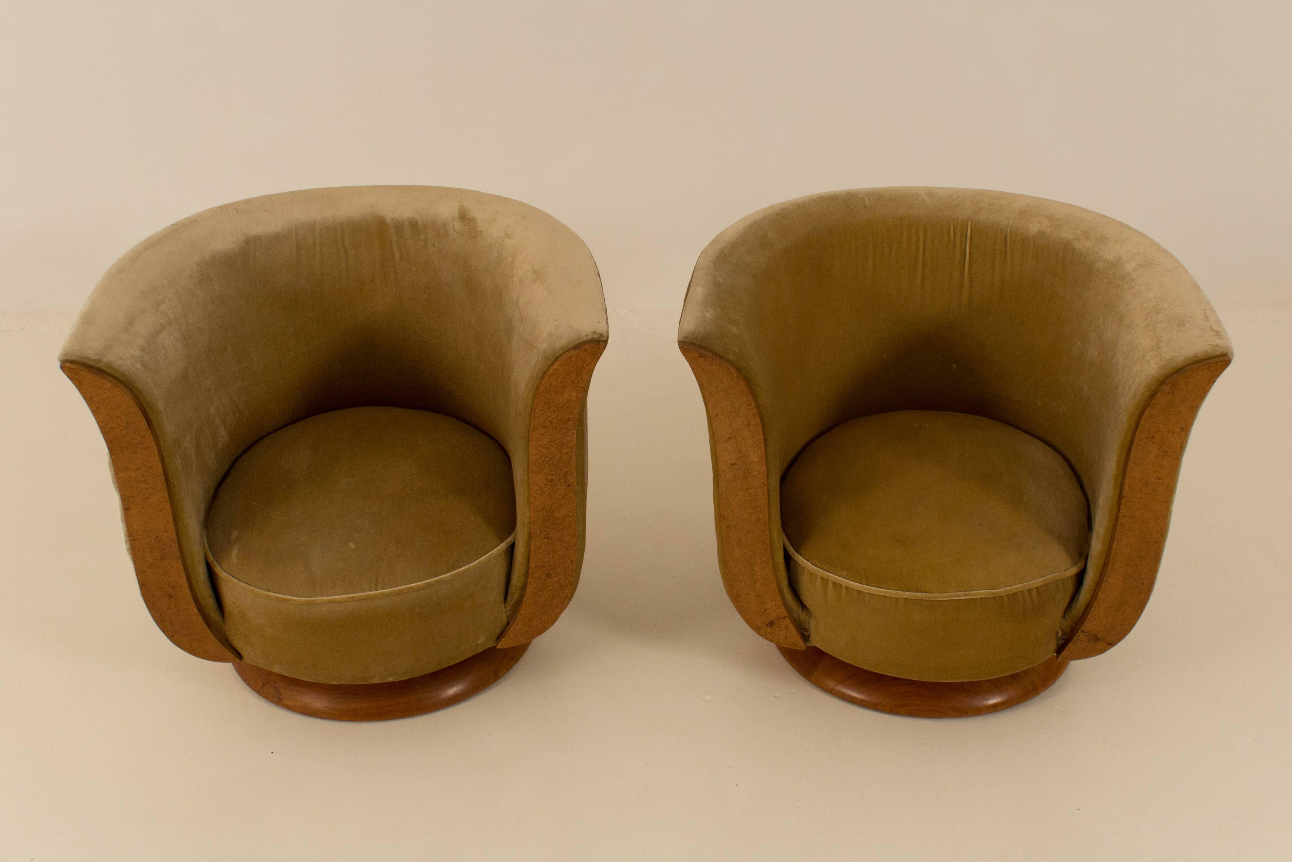 Belgian Stunning Pair Of Art Deco Lounge Chairs For Hotel Le Malandre 1930s