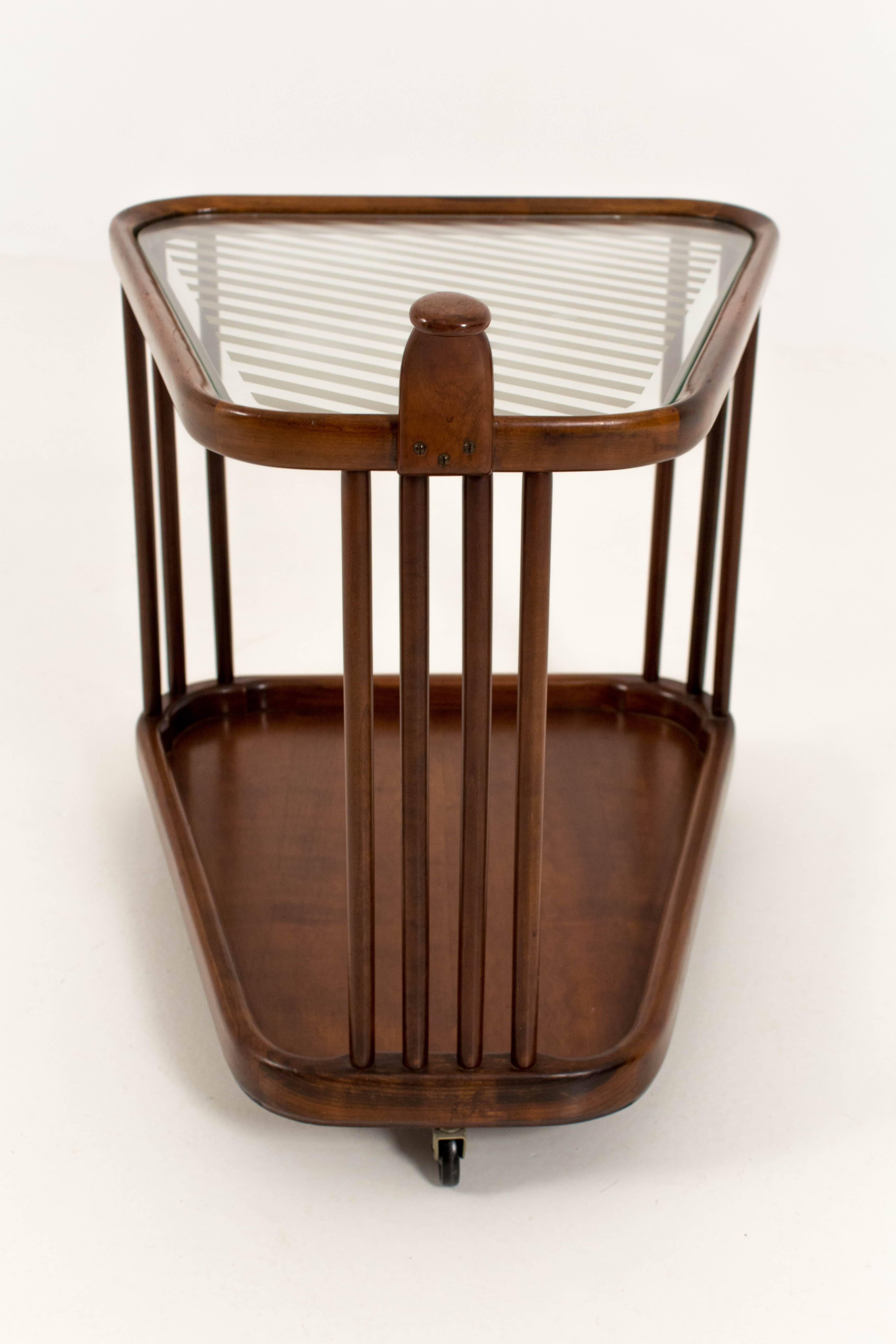 Walnut Mid-Century Modern Serving Trolley In The Style Of Cesare Lacca