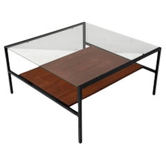 Mid-Century Modern Coffee Table Cees Braakman Style with Glass Top, 1950s