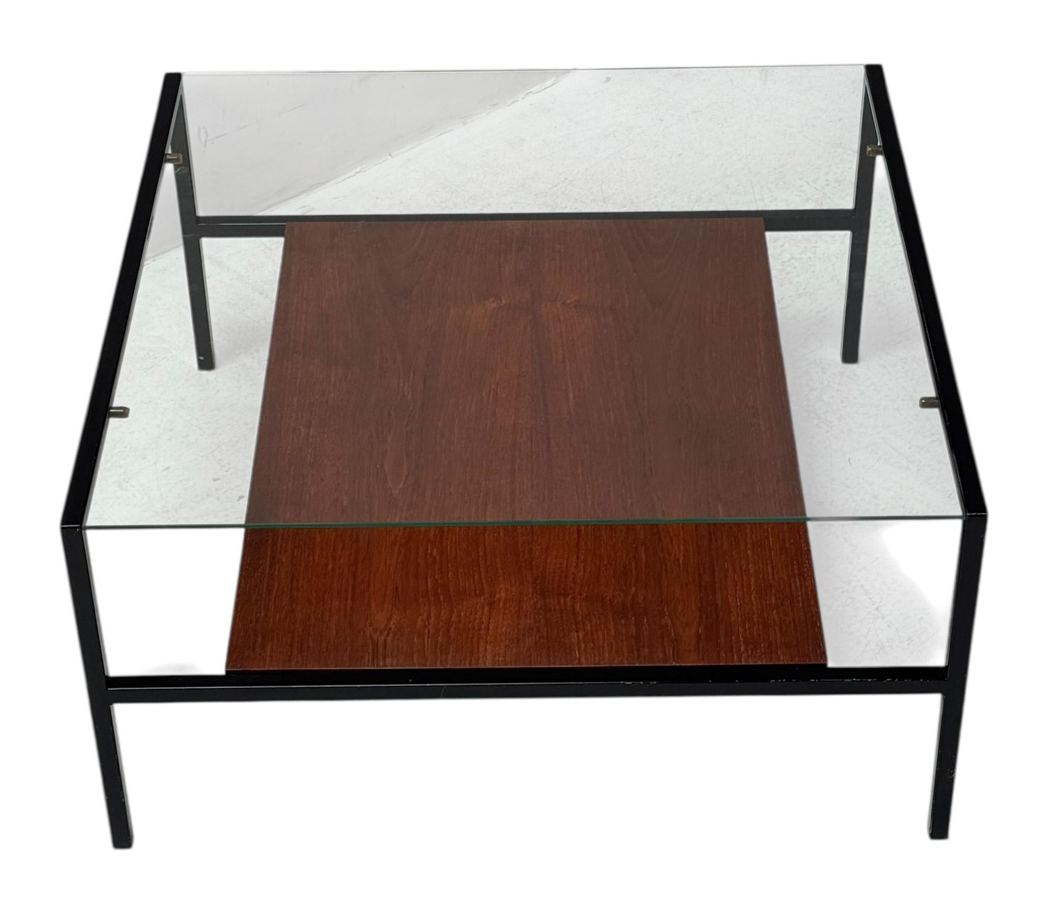 Mid-Century Modern Table basse moderne du milieu du siècle, style Cees Braakman, avec plateau en verre, années 1950 en vente