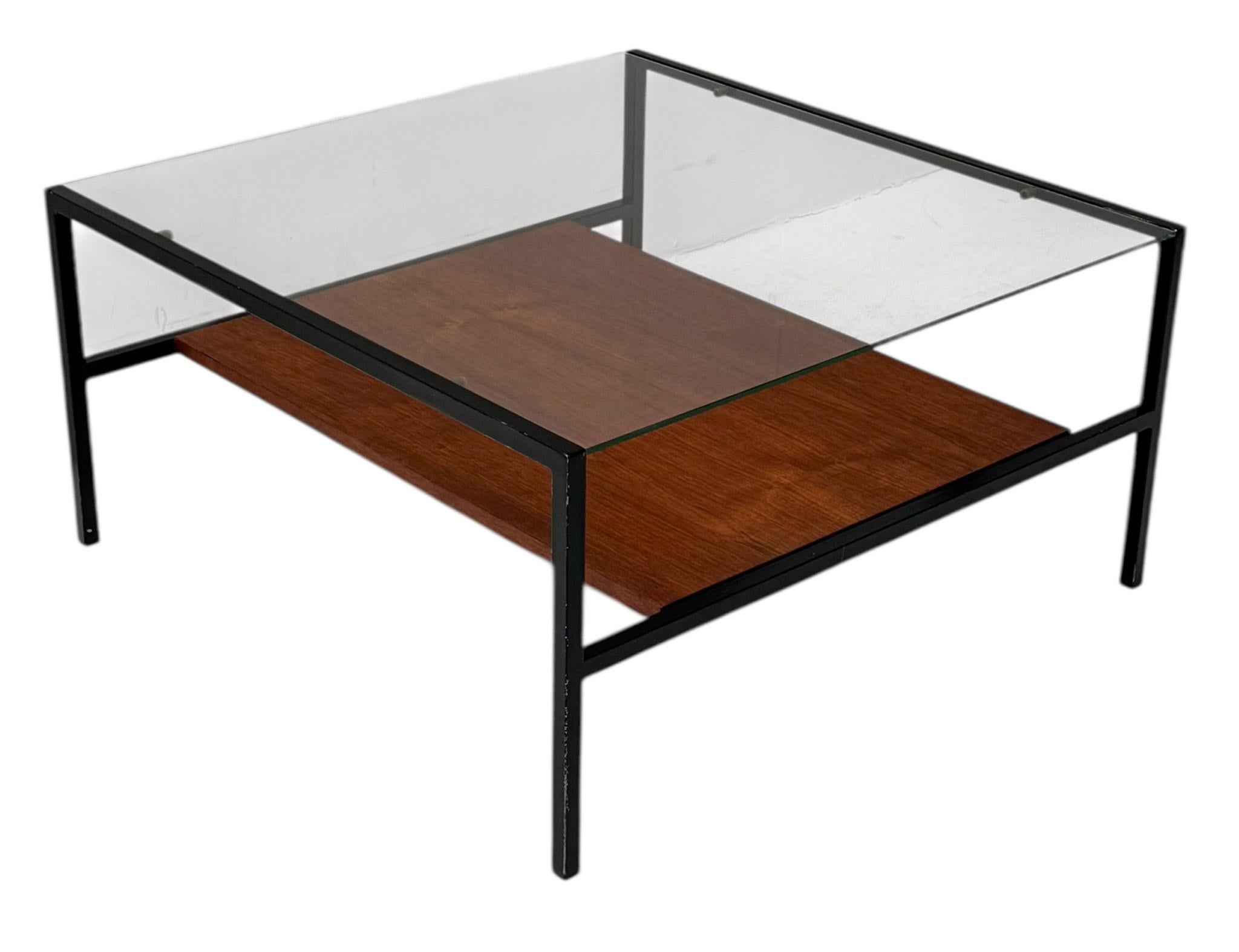 Table basse moderne du milieu du siècle, style Cees Braakman, avec plateau en verre, années 1950 en vente 1