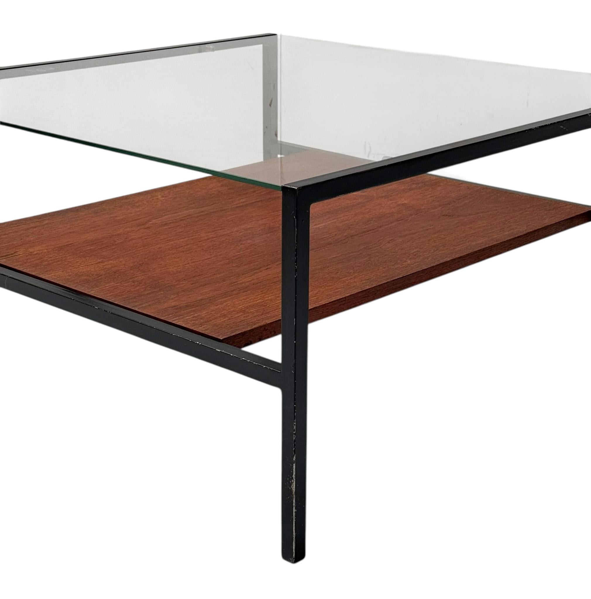 Table basse moderne du milieu du siècle, style Cees Braakman, avec plateau en verre, années 1950 en vente 3