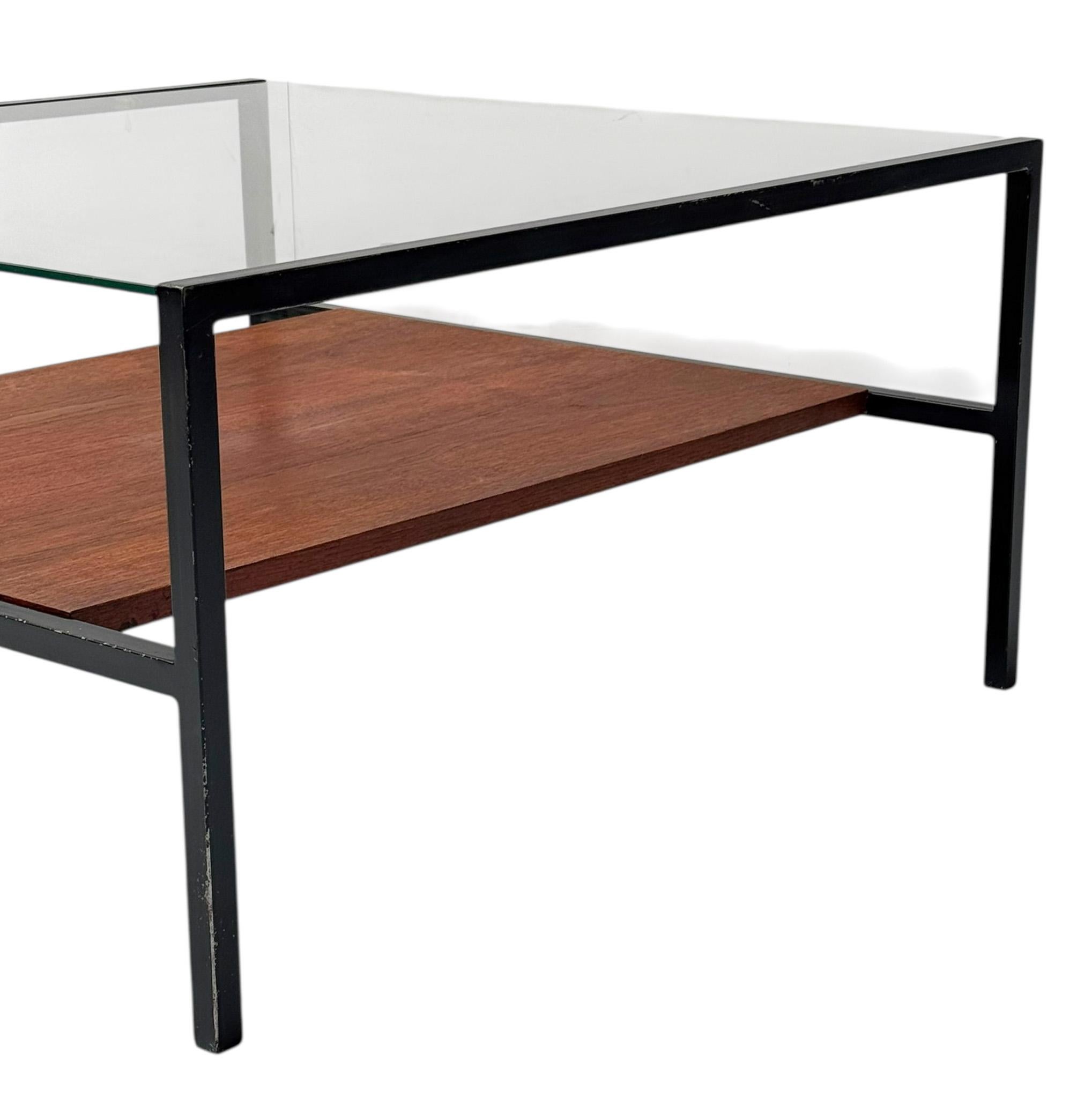 Table basse moderne du milieu du siècle, style Cees Braakman, avec plateau en verre, années 1950 en vente 4