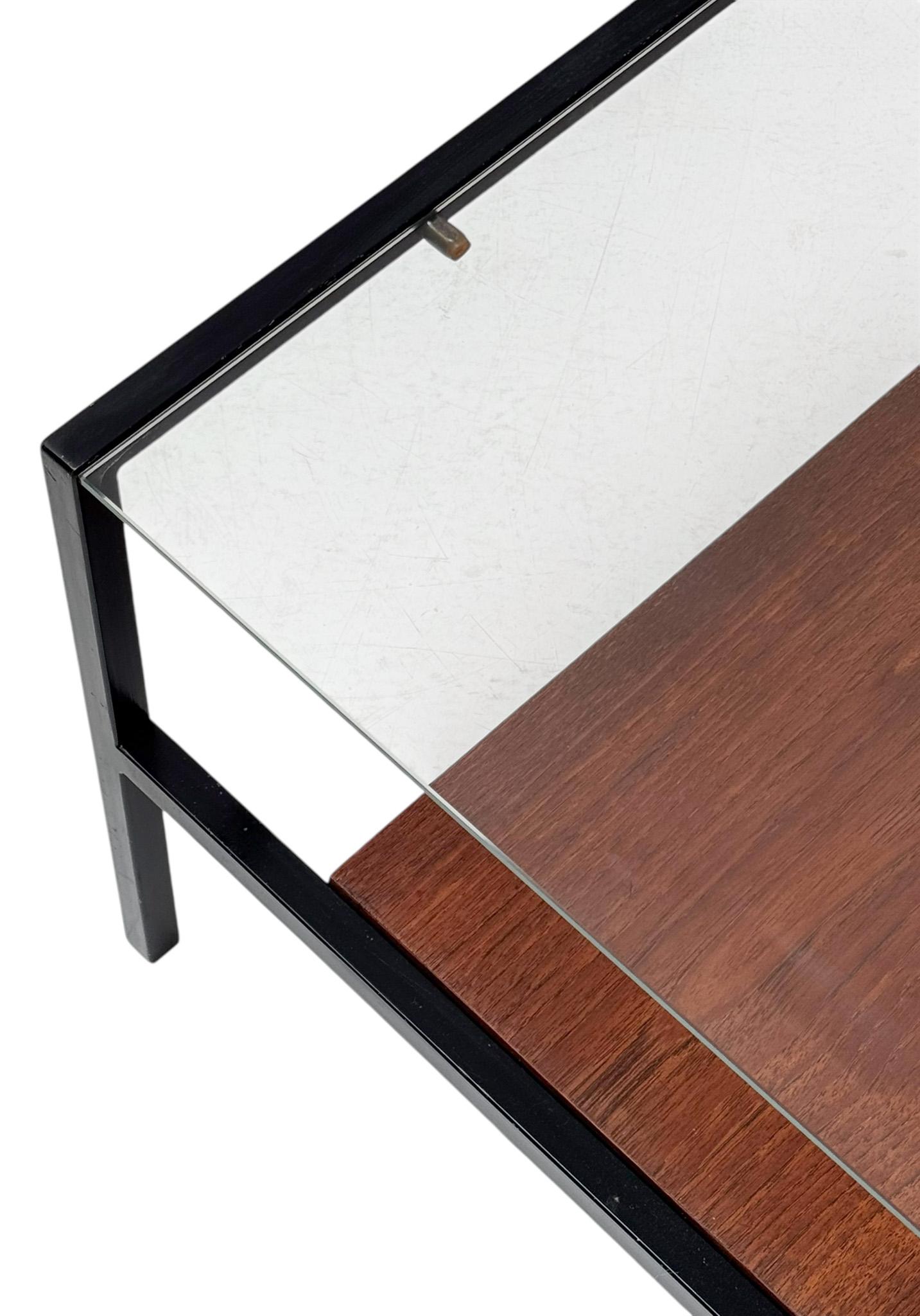 Table basse moderne du milieu du siècle, style Cees Braakman, avec plateau en verre, années 1950 en vente 2