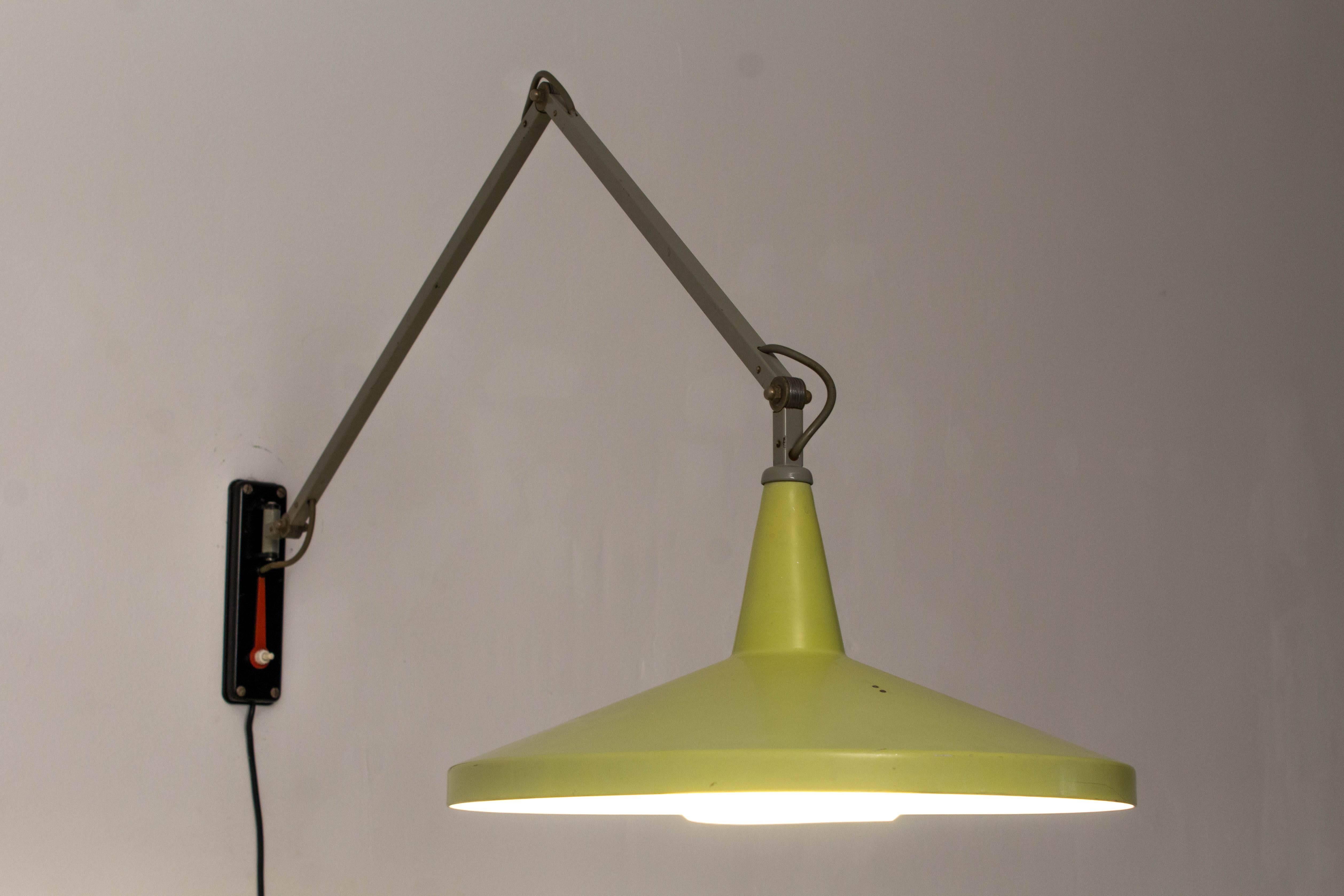 Lacquered Rare Lime Color Panama Wall Lamp by Wim Rietveld for Gispen